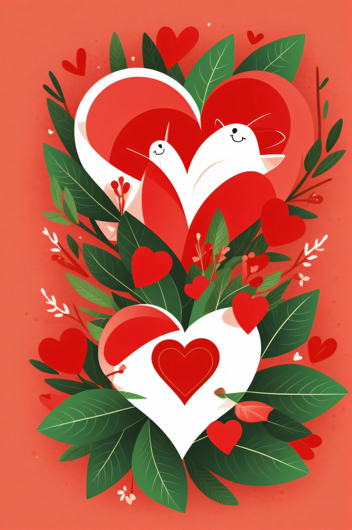 Love heart inside with small animal stylized digital illustrations