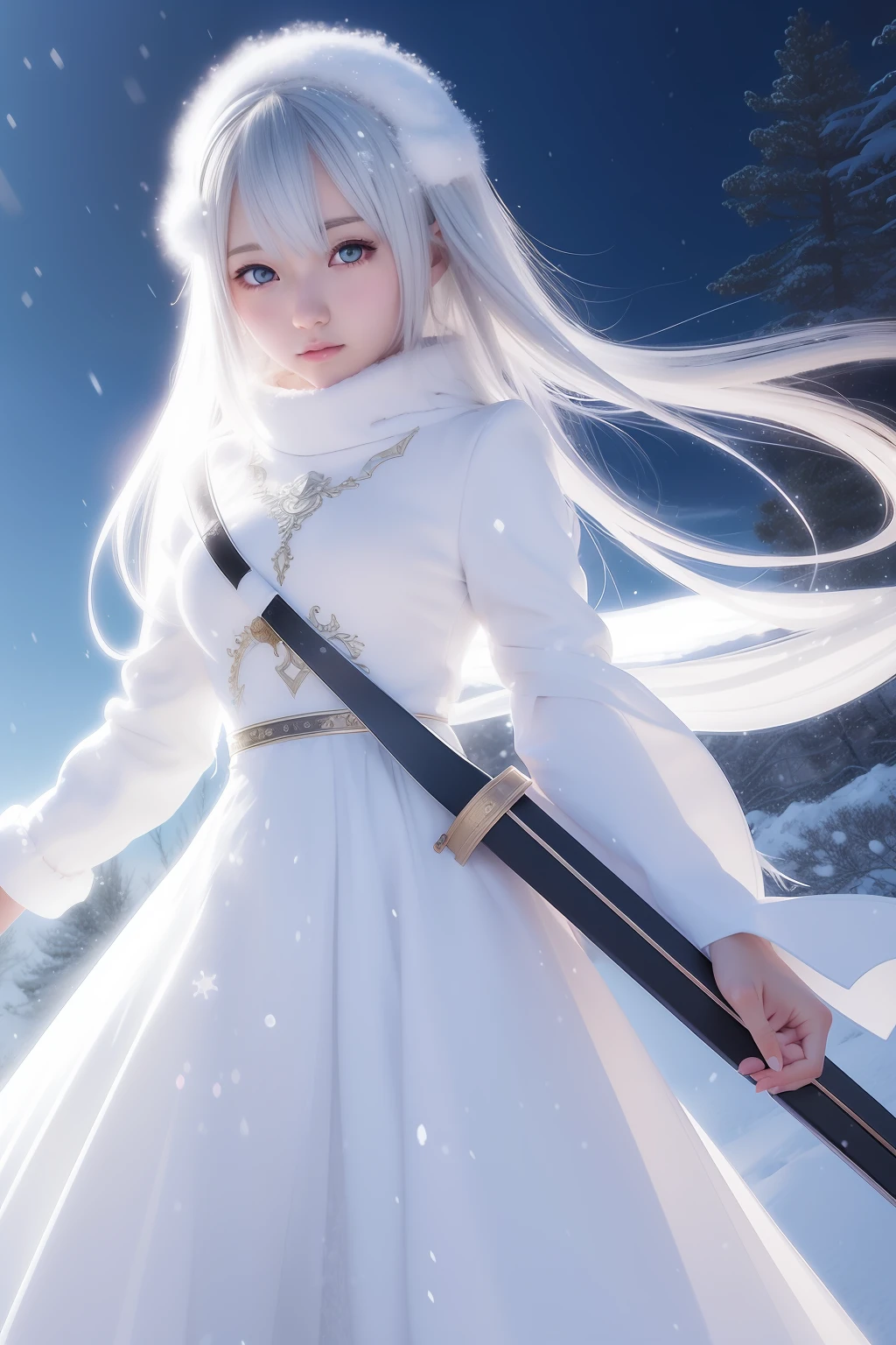 Anime girl with snow-covered head and sword, digital anime art!!, digital manga art, digital art on pixiv, made with anime painter studio, in snow, beautiful anime artwork, digital anime art, painted in anime painter studio, Anime Art, beautiful anime art, Anime Illustration, digital anime illustration, anime digital art, Pixiv Contest Winner