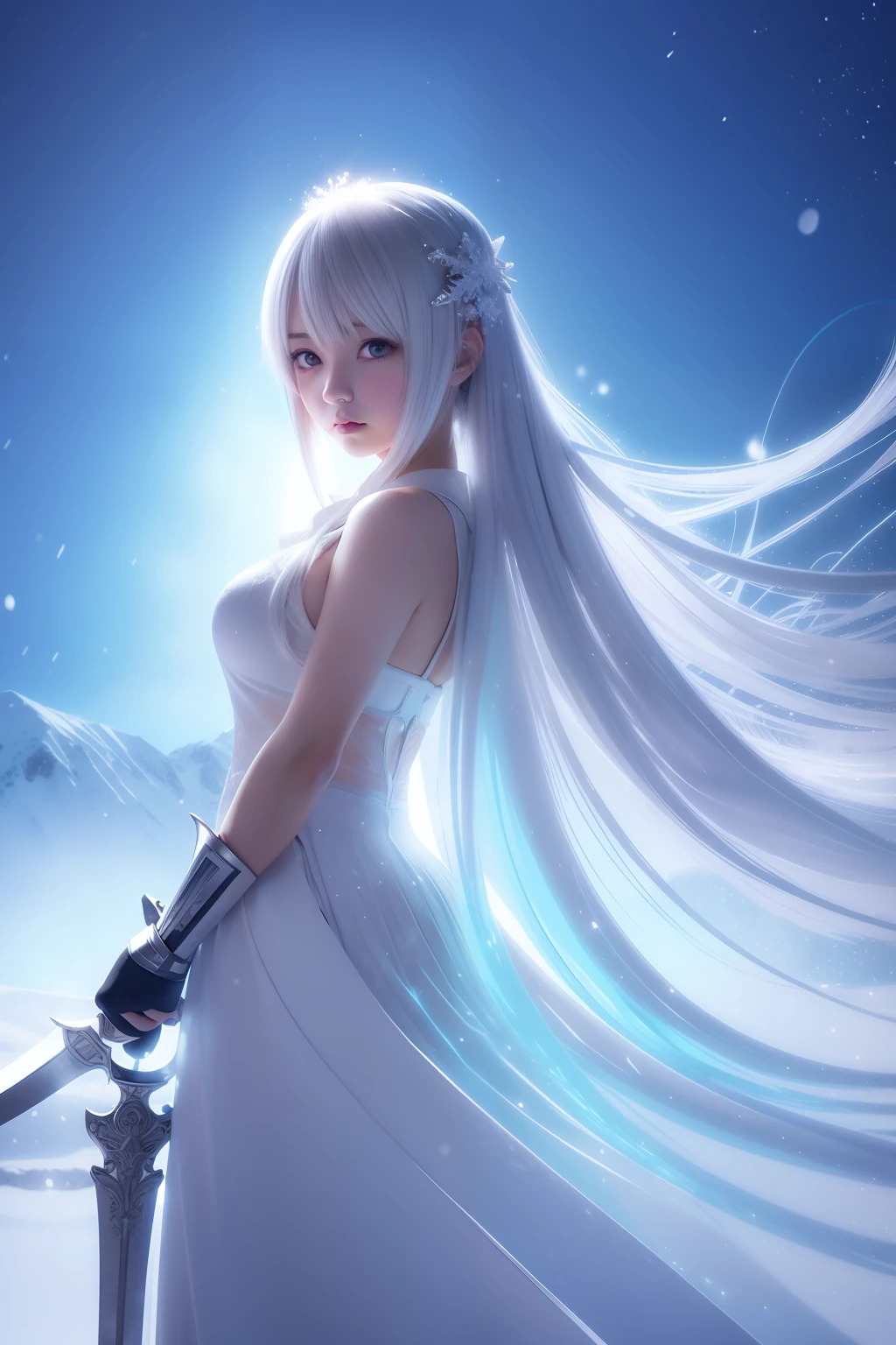 Anime girl with snow-covered head and sword, digital anime art!!, digital manga art, digital art on pixiv, made with anime painter studio, in snow, beautiful anime artwork, digital anime art, painted in anime painter studio, Anime Art, beautiful anime art, Anime Illustration, digital anime illustration, anime digital art, Pixiv Contest Winner