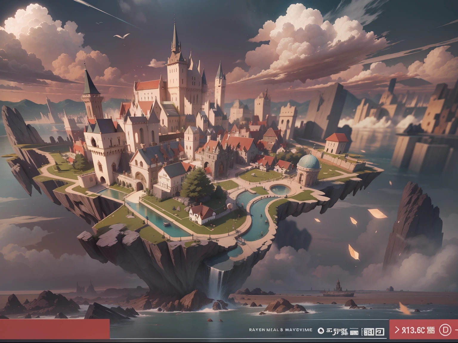 dynamic viewing angle,(levitating:1.5),(A medieval fantasy city floating on the sea:1.3),mirai,(Thick clouds under rocks:1.4),in style of hayao miyazaki,Rejoice,Perfect quality,Clear focus(Clutter - home:0.8), (tmasterpiece:1.2), (realisticlying:1.2) ,(Bokeh:0.5), (best qualtiy), (detailedskin:1.3) ,(complexdetails), (8K), (detailedeyes) ,(Sharp focus),,(having fun),(Award-winning digital artwork:1.3) af (sketching:1.3),(with dynamism:1.3),studiolight,Theme