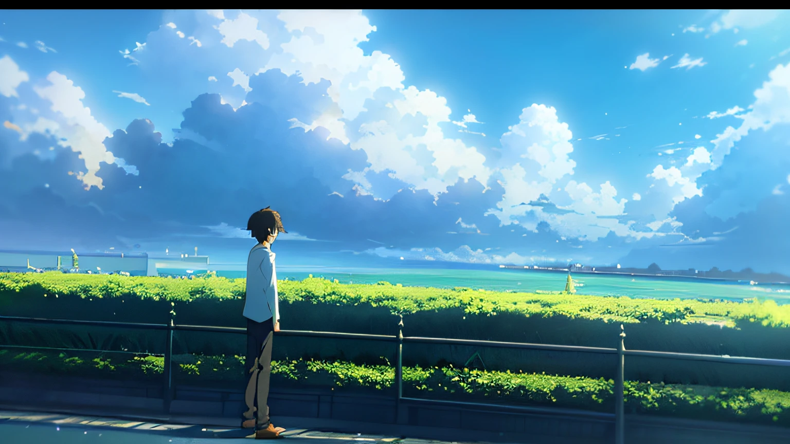 (tmasterpiece,best qualtiy), intricately details, 8K, art stations, the wallpaper, offcial art, splashart, tack sharp focus,Blue sky and white clouds anime scene, ( ( Makoto Shinkai ) ), screenshot from the anime film, anime movie scene, anime movie screenshot, in the style of makoto shinkai, Makoto Shinkai!!, Shinkai sincerely, Makoto Shinkai!, incredible anime movie scene