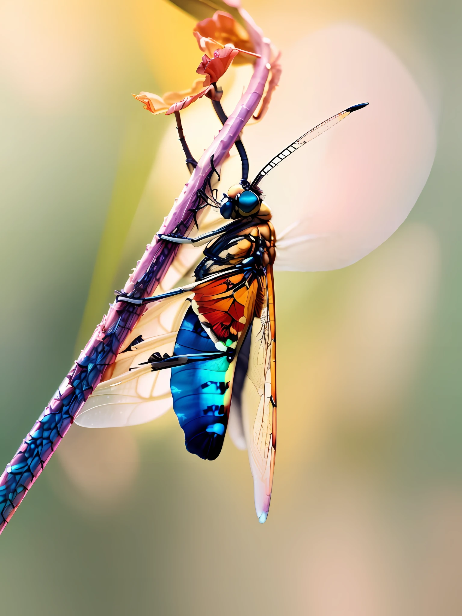 a dragonfly, colorful,
yang08k, photography, beautiful,  black background,
masterpieces, top quality, best quality, official art, beautiful and aesthetic,  realistic,