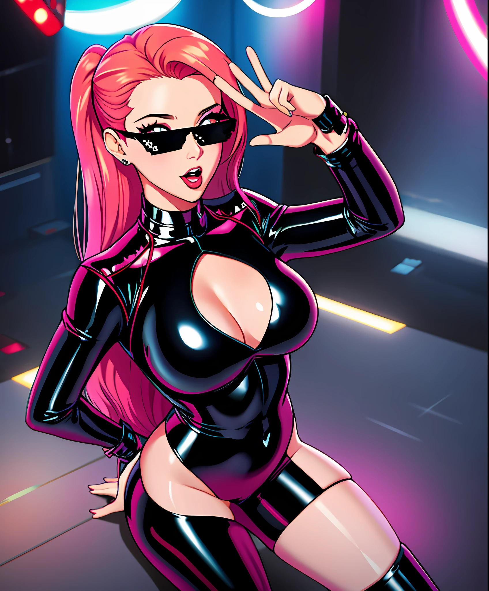 ( porn model pose ) female idol star wearing sexy latex uniform 
DealWithIt