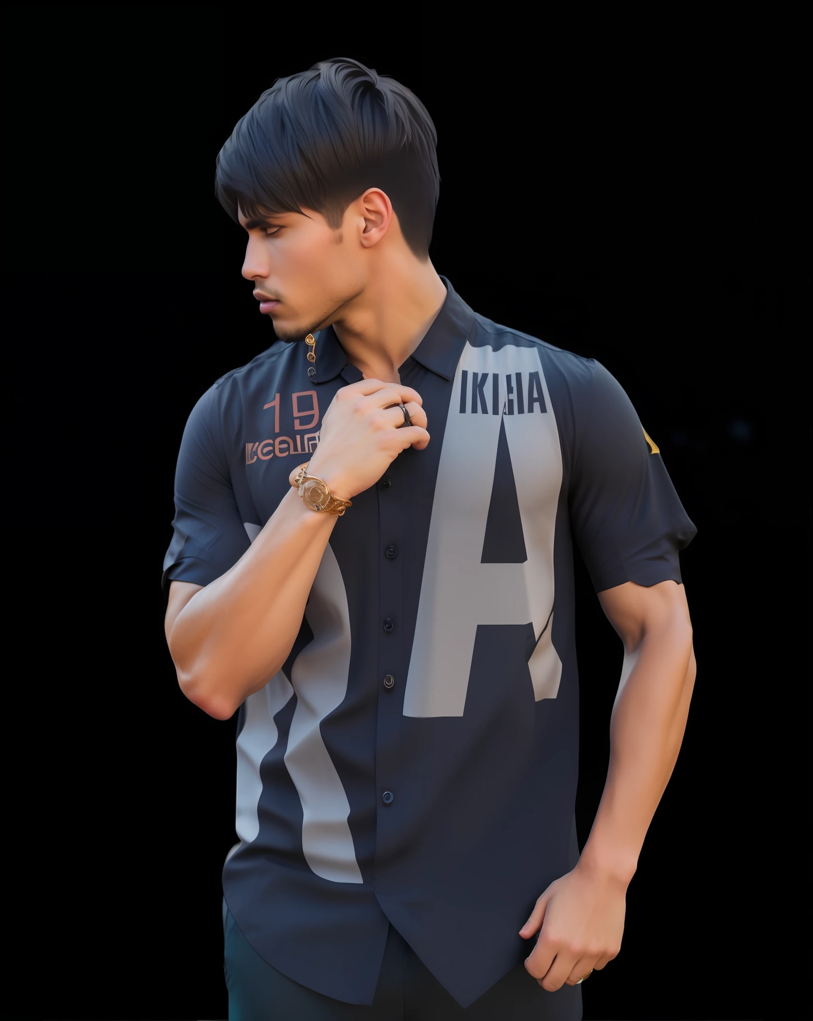 fking_scifi, fking_scifi_v2, portrait of a young, muscular extremely handsome and attractive Brazilian male model, in front of a waterfall, short windy hair, hairy tattooed body, colorful clothing and golden jewelry, close up, regal pose and attitude. fking_cinema_v2.