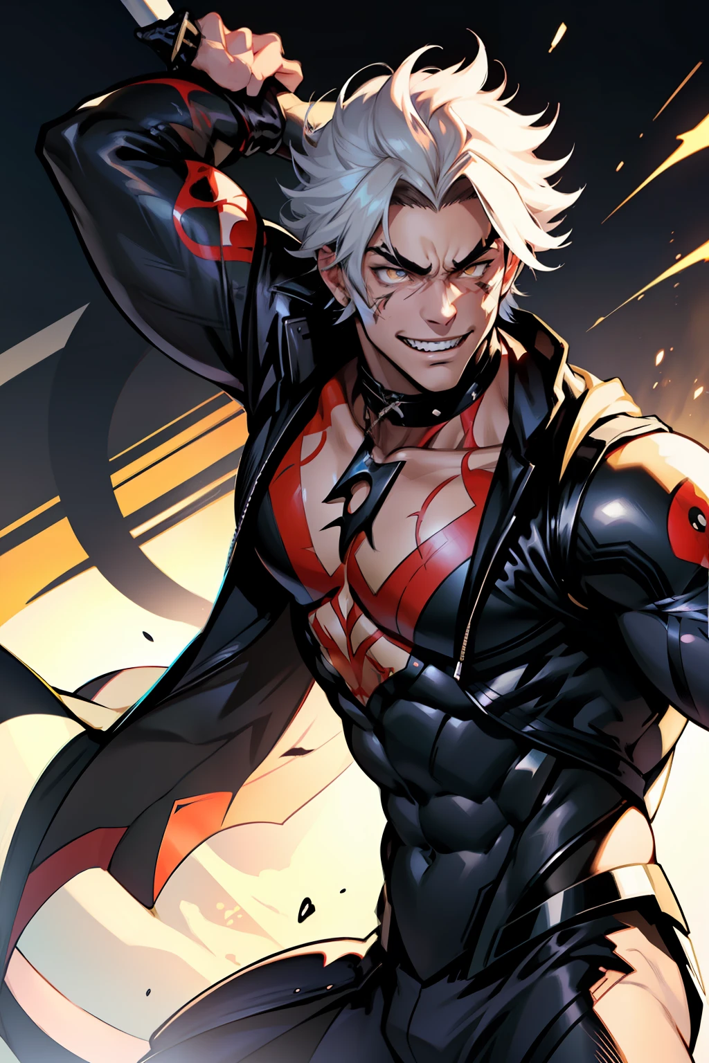 《the original god》Arataki Kazuto , male people,brunette color hair, chest muscle,(( Sexy )), Venom symbiote for your body, Black mucus of the body , into venom, (venomize),Black bodysuit,(Cloak),Red cape,Abs,(Adult male)((Venom possession,venom symbiote)),struggling,Battle damage,((Masterpiece)), ((Best quality)), Ultra detailed,((illustration)), Dynamic Angle, Detailed light, (Delicate eyes), Floating, 1boy, Male focus, Head, Clothing, Yellow eyes, necklace, tattoo, (Forehead:0.8), (ahoge:0.8), jewelry, brunette color hair,apathy,Ray, chest muscle, Sexy , Venom symbiote for your body, Black mucus of the body , (into venom), Venom,frontage,Bust photo,White tight-fitting top,spiderman outfit,style of anime4 K, 4K anime wallpaper, Badass anime 8 K, 4 k comic wallpaper, young anime man, Anime boys, Anime wallpapers 4 k, Anime wallpaper 4K, High quality anime art style, Anime moe art style, Anime art wallpaper 8 K, Anime art wallpaper 4 K, RGB lighting