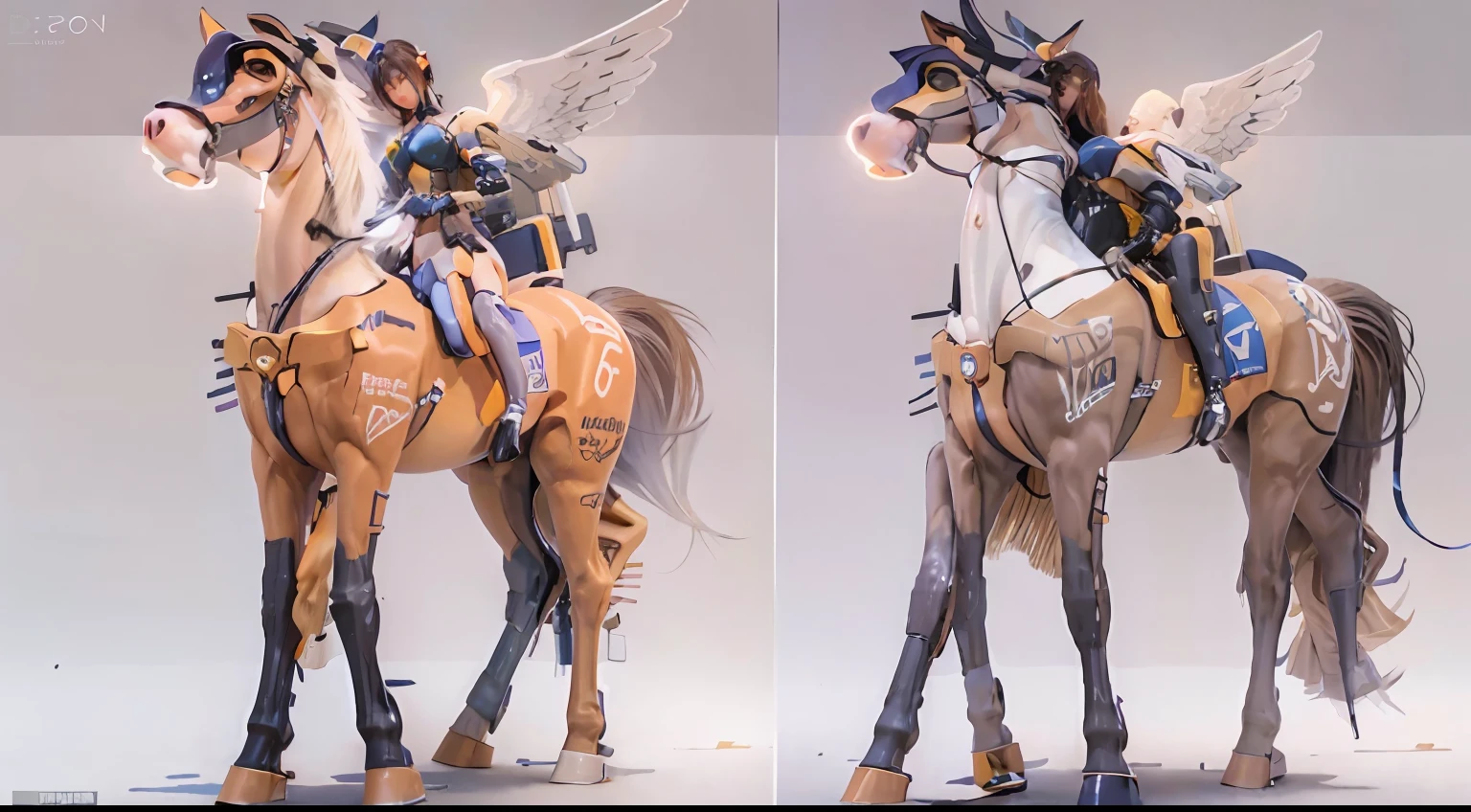 A female centaur，She is famous in the multiverse，She is both a female centaur, half human, half horse, half horse，It is also a female Yingzhao。She blends both images，The first is the head of a horse/neck/Shoulder these parts，After feminization，The upper body transforms into a beautiful female human，Female, half-centaur, half-human, half-horse, half-human，The second is the waist of the horse/hason/gluteal/Legs feminine，Female half-horse with beautiful woman's，Chimer，It's like a female human wearing a half-horse-like costume and making a seamless chimera，This chimerization is based on powerful futuristic technology。The ultra-wide-angle lens captures the image of her sleek and ethereal wings charging and leaping on the ionosphere。Her front half is distinctly feminine，Tall sexy body，Has K cup teardrop-shaped giant tit chest，It has a small man's waist butterfly spanning long legs，The half-horse part of the hind body，Embedded interface in the front half of the body hip position。The horse-shaped, half-horse torso form of her back body is completely female and humanized。A sexy bent dog-style shaped ribcage embedded in the lower back position of the beautiful woman's body from the upper end of the sternum/lower back/Ventral transverse。Then there are the sexy beauty's upright hips，Her entire body has been completely feminized，Including the half-horse part。Mechanized armor covers the legs with knee-shaped anti-joints and feet，And these parts are highly anthropomorphic，This makes her legs graceful and slender，Her four horse legs exploded in length proportions and was slender and toned，Under the legs are skinny white feet dressed in Skyscraper Heels，Use Midjourney's advanced stroke tools and color palettes, as well as texture packs, model packs, and texture tools，Concentration，Femaleize all parts of her original equine physiologic appearance，And give these parts an ergonomic appearance，Fine treatment of the thoracic and abdominal cavity of the posterior body，As well as hips and