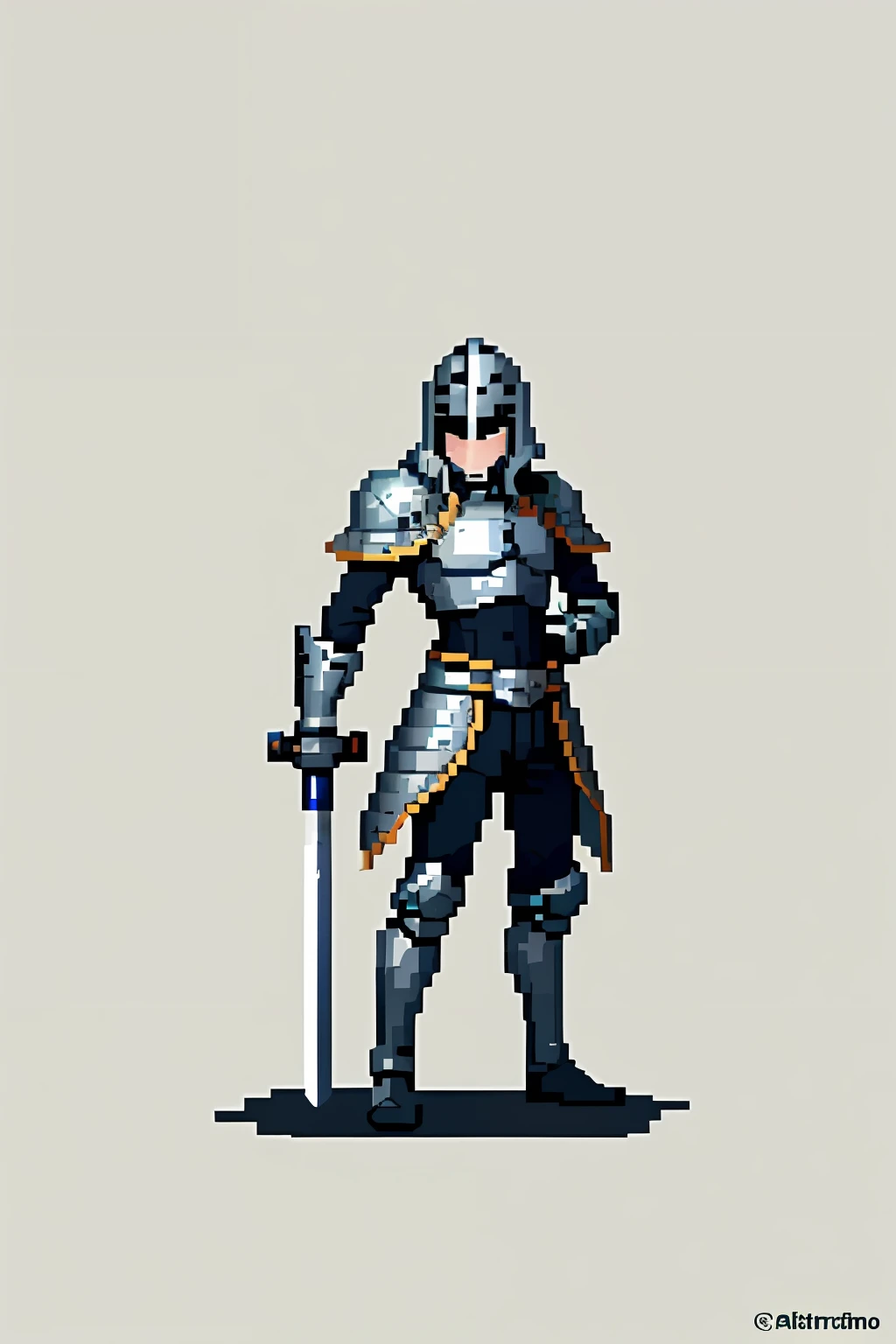 pixel, pixel art, 1man, Knight, silver helmet, sword scabbard, French general