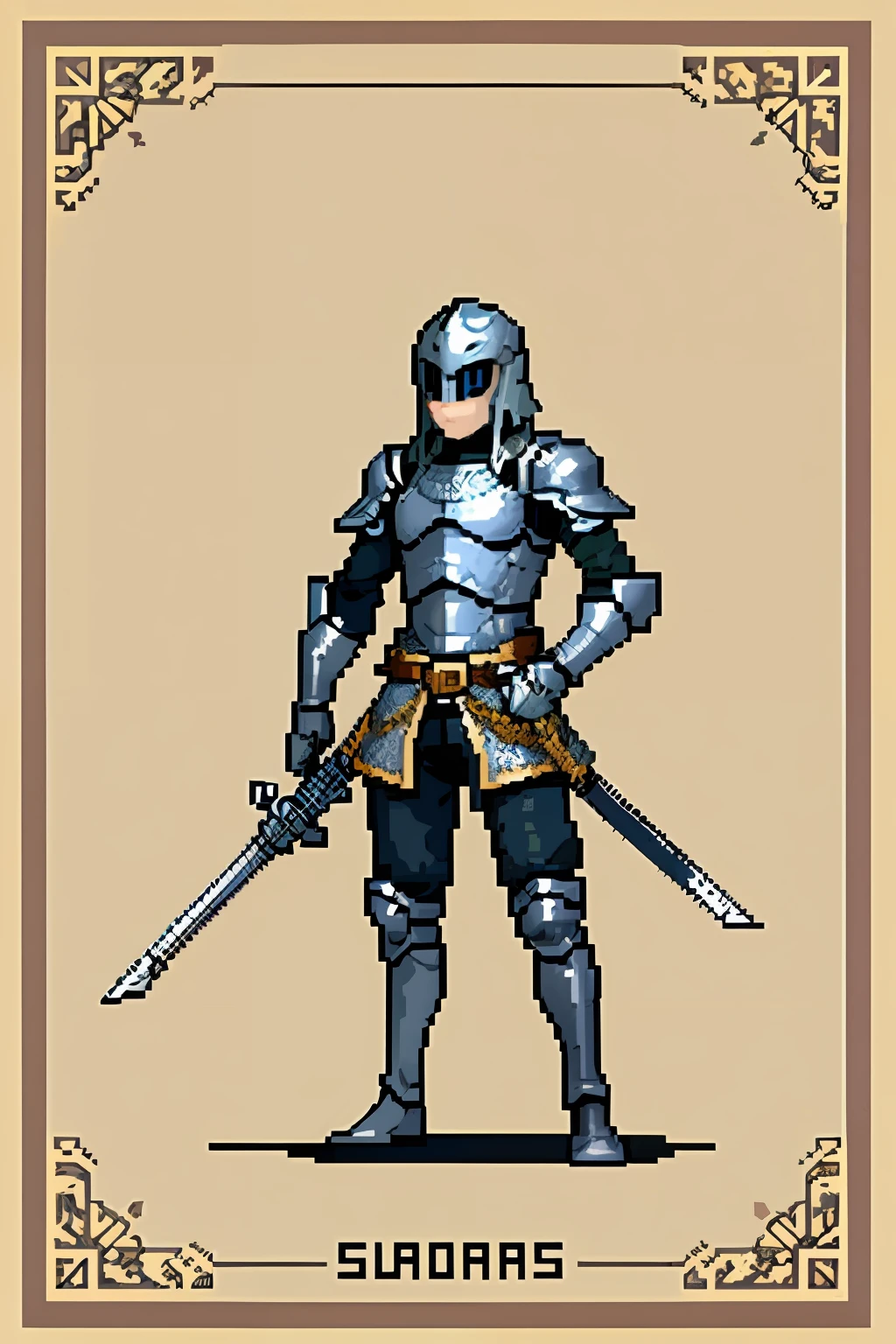 pixel, pixel art, 1man, Knight, silver helmet, sword scabbard, French general