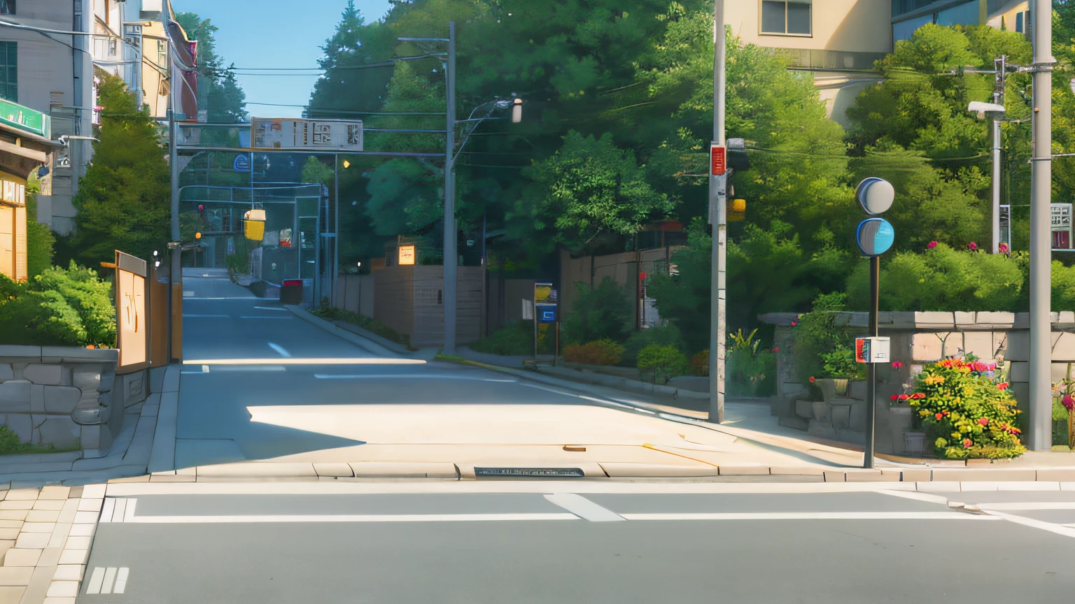 (tmasterpiece,best qualtiy), intricately details, 8K, art stations, the wallpaper, offcial art, splashart, tack sharp focus,There is a street painting with traffic lights and street signs, Makoto Shinkai's style, in the style of makoto shinkai, tokyo street background, Makoto Shinkai. —h 2160, tokyo anime anime scene, Makoto Shinkai. High detail, Street background, Shinkai Makoto style, Anime background art