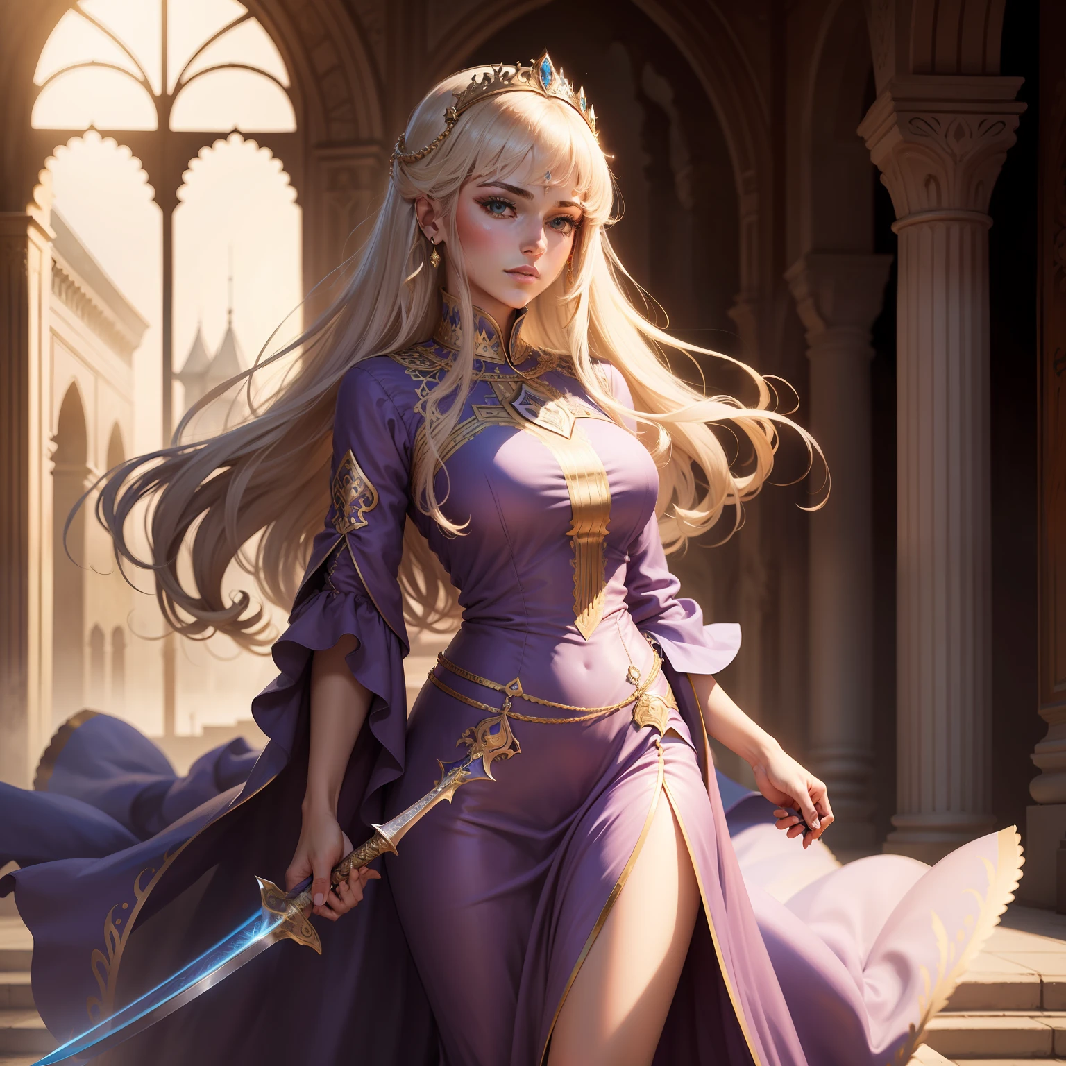 Very beautiful Princesse wearing caftan full outfit portrait holding sword