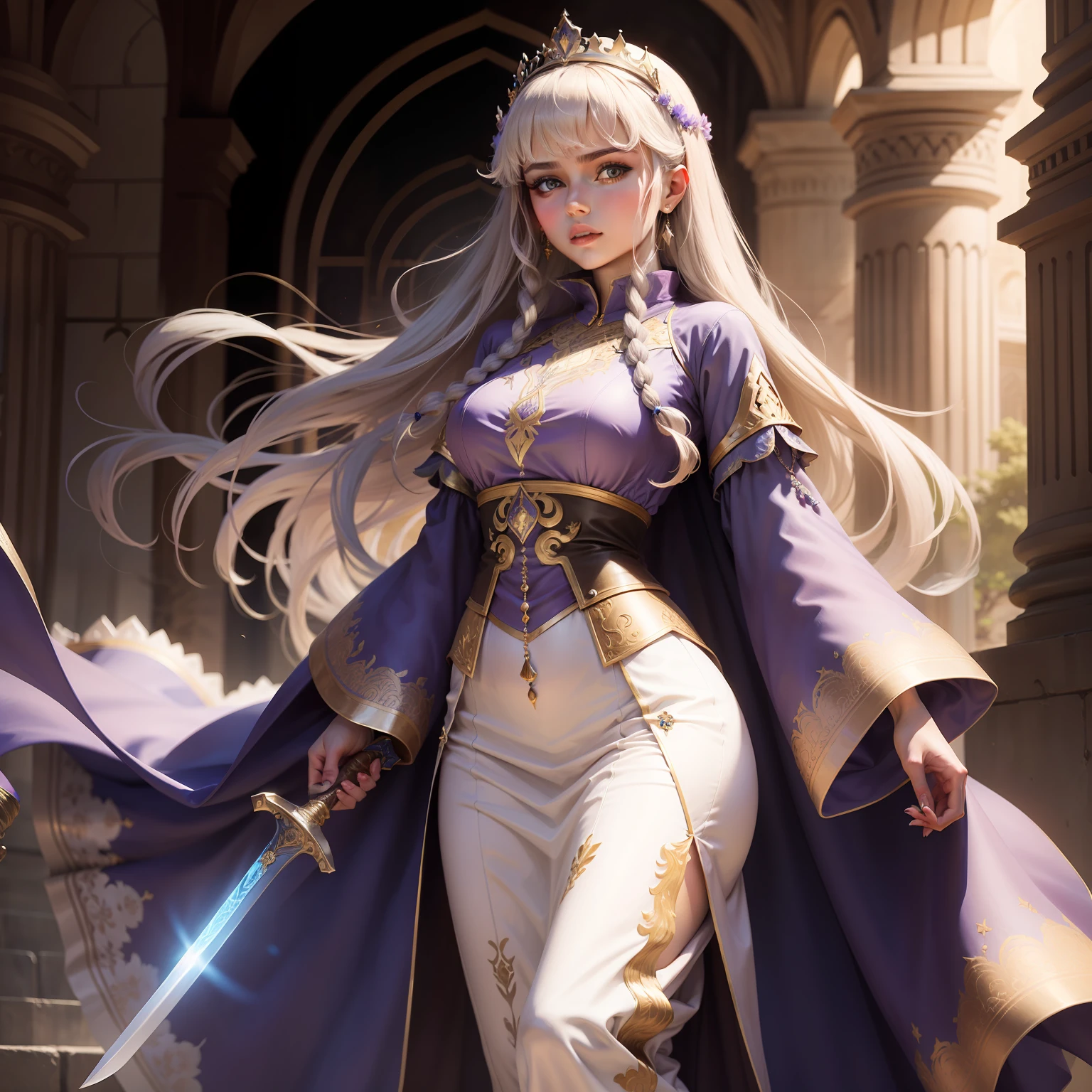 Very beautiful Princesse wearing caftan full outfit portrait holding sword