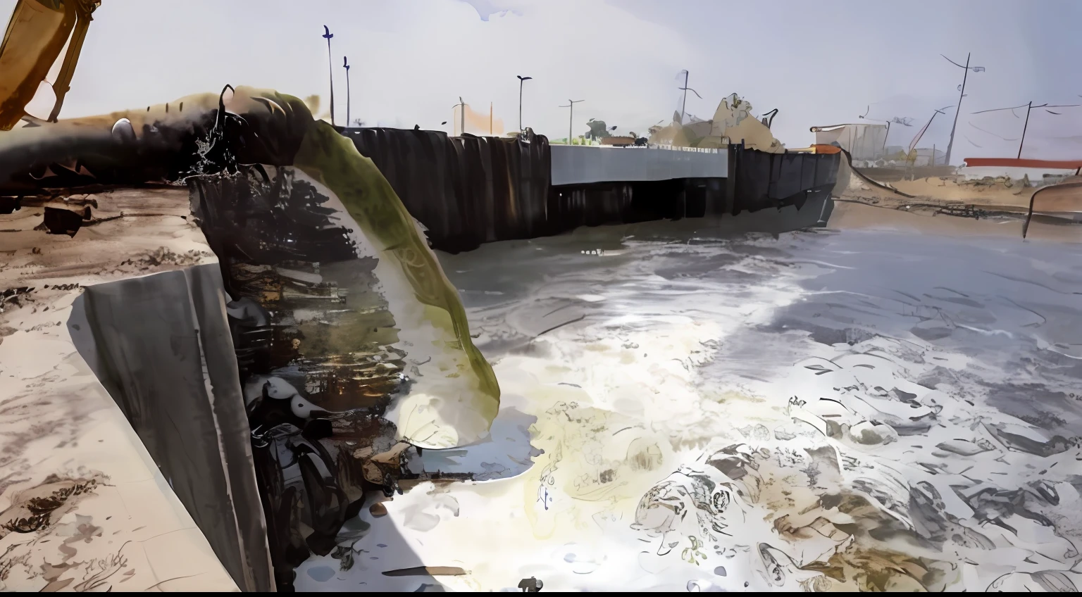 Arafeld Pipeline，Water flows from the river, Water flowing through the sewers, water to waste, sewage, Dirty, Sewage falling from the grate, photograph credit: ap, water particulate, water flow, Bioremediation, Beautiful image, river flowing through a wall, stunning  visuals, draincore, depiction, water pipe