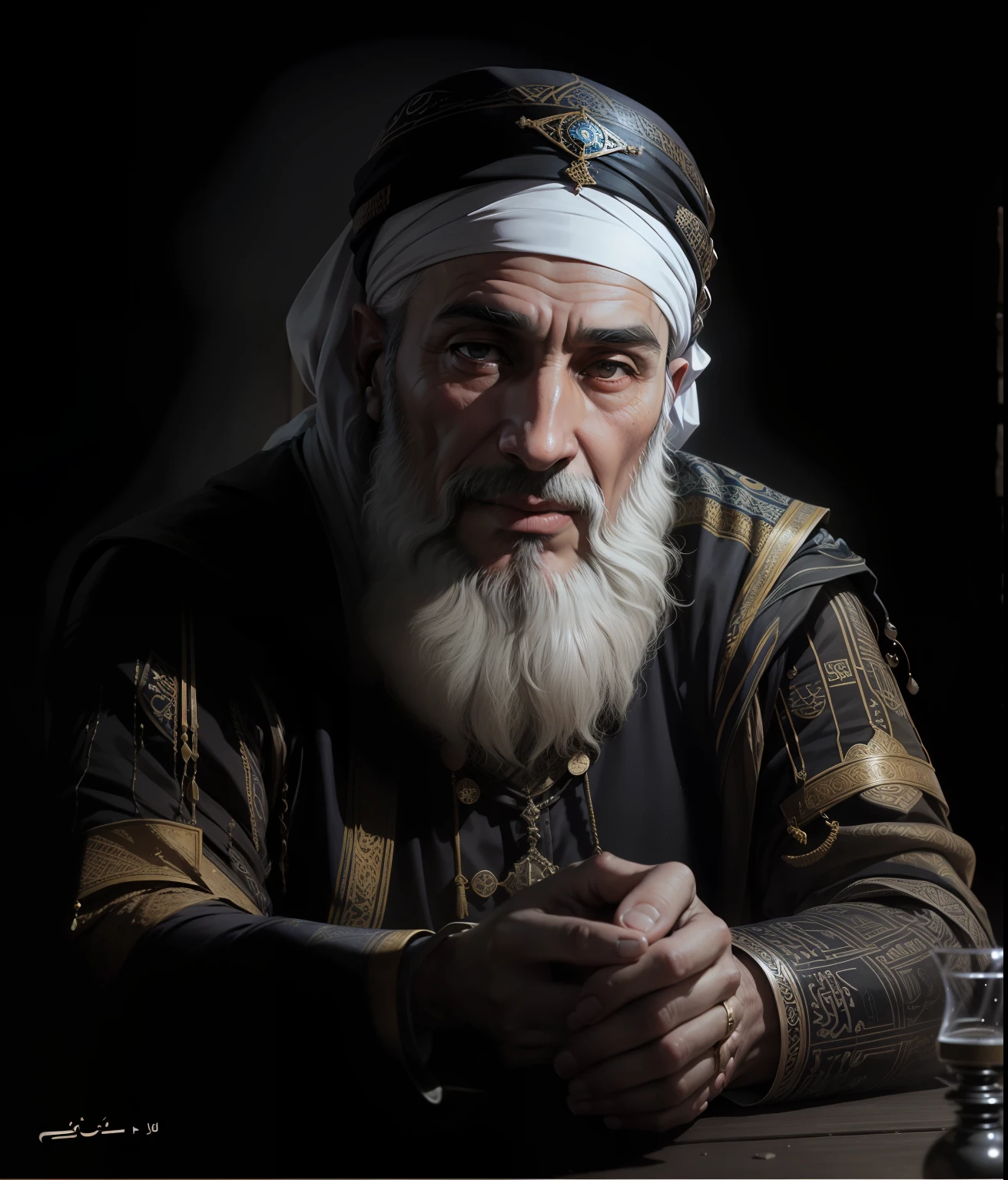 A picture of Hassan al-Atroosh with a turban. Scientist of Islamic Sciences. Shiite ruler of Tabaristan. He migrated from Iraq to northern Iran.
He died in 917 AD at the age of 70. One of his ears was deaf. He has been very kind.
He has been teaching Quran. He has done many cultural and religious services, including the construction of schools, mosques and bridges.
He was not interested in material things and the world.
