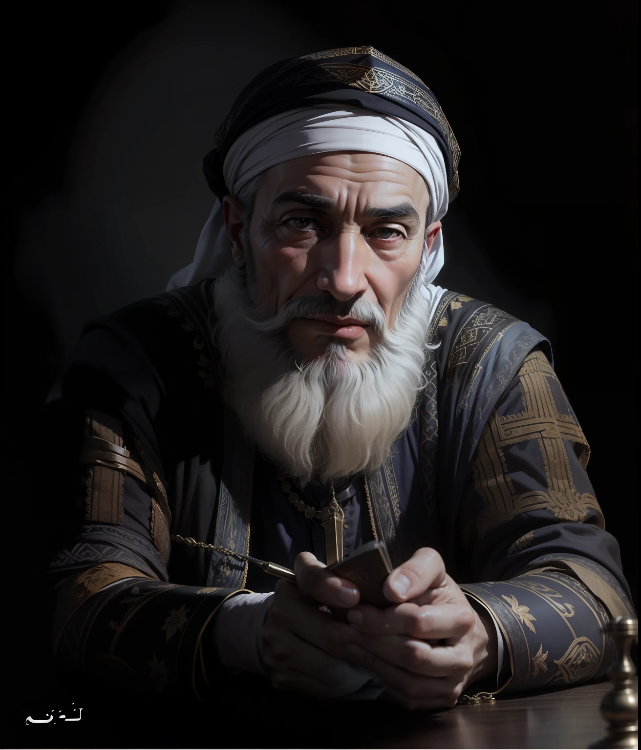 A picture of Hassan al-Atroosh with a turban. Scientist of Islamic Sciences. Shiite ruler of Tabaristan. He migrated from Iraq to northern Iran.
He died in 917 AD at the age of 70. One of his ears was deaf. He has been very kind.
He has been teaching Quran. He has done many cultural and religious services, including the construction of schools, mosques and bridges.
He was not interested in material things and the world.
