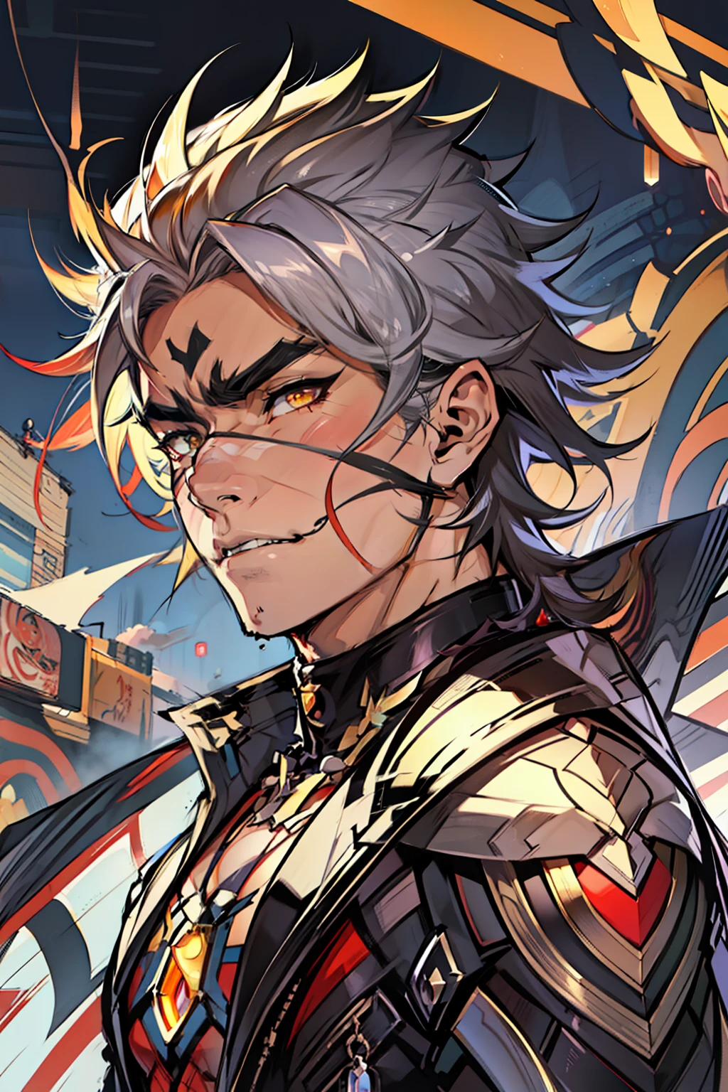 《the original god》Arataki Kazuto , male people,,((Masterpiece)), ((Best quality)), Ultra detailed,((illustration)), Dynamic Angle, Detailed light, (Delicate eyes), Floating, 1boy, Male focus, Head, Clothing, Yellow eyes, necklace, tattoo, (Forehead:0.8), (ahoge:0.8), jewelry, brunette color hair,apathy,Ray, chest muscle, Sexy , Venom symbiote for your body, Black mucus of the body , (into venom), Venom,frontage,Bust photo,White tight-fitting top,spiderman outfit,style of anime4 K, 4K anime wallpaper, Badass anime 8 K, 4 k comic wallpaper, young anime man, Anime boys, Anime wallpapers 4 k, Anime wallpaper 4K, High quality anime art style, Anime moe art style, Anime art wallpaper 8 K, Anime art wallpaper 4 K, RGB lighting