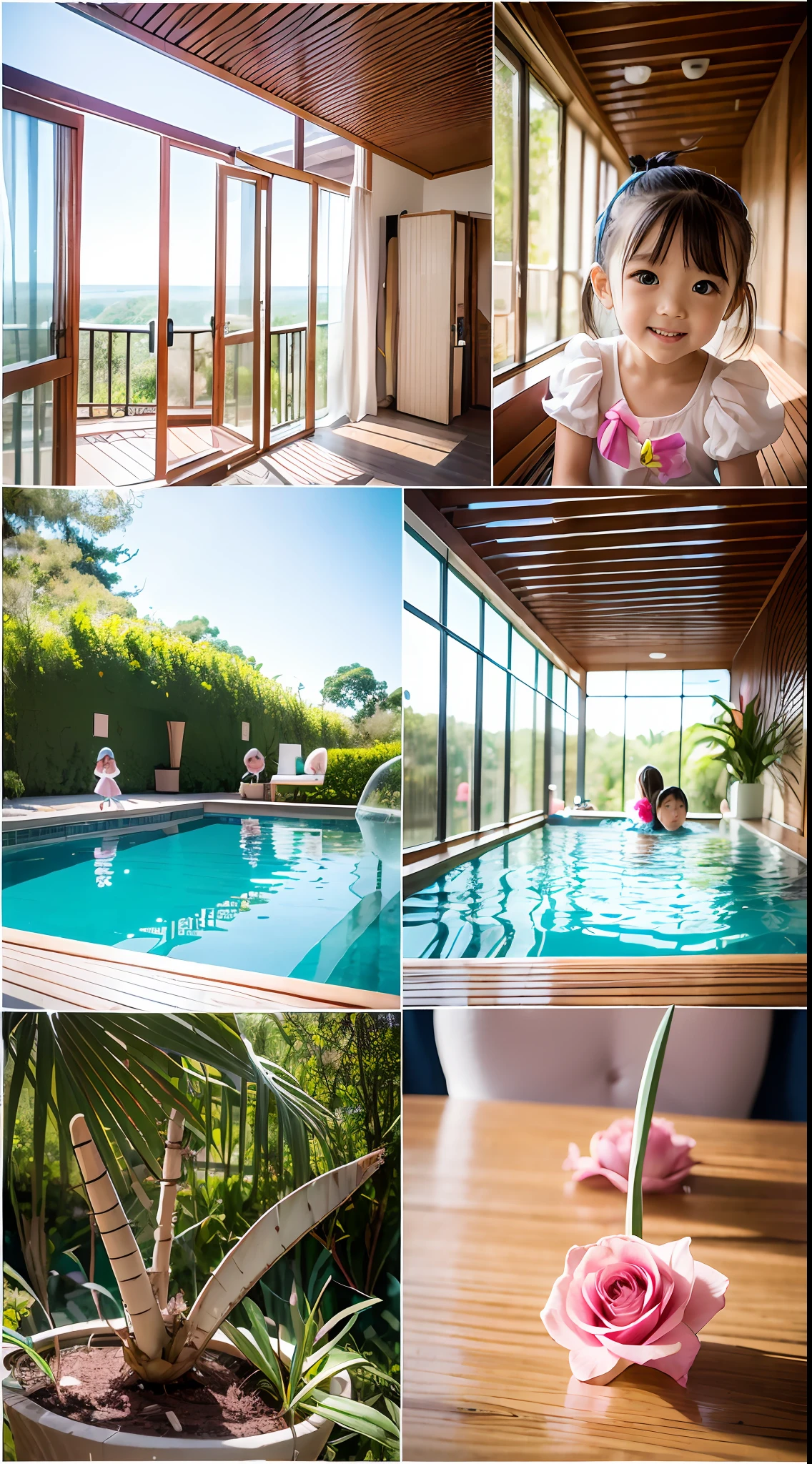 180-storey infinity pool,The tallest building in the city's forest,Sports Center,Bonsai around,Luo Han Song,coconut palms,coconut crab,tulips,Rose flower,Tease the alpacas to play,There were five little girls wearing openwork translucent stockings,Pouting and smiling,is shy,Pout,Pink, gold, White, Blue, Five colors, Two-tailed hair and cyan eyes,Anime little girl in servant costume