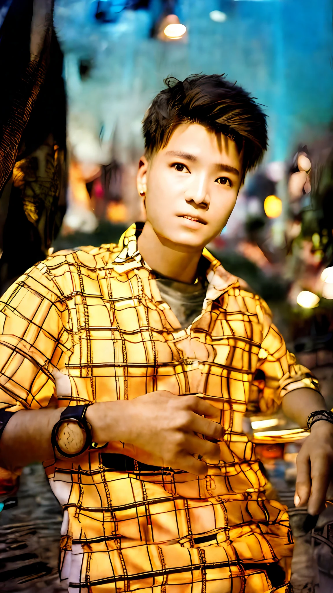 RAW photo, a young man sitting by a street at night, (high detailed skin:1.2), 8k uhd, dslr, soft lighting, high quality