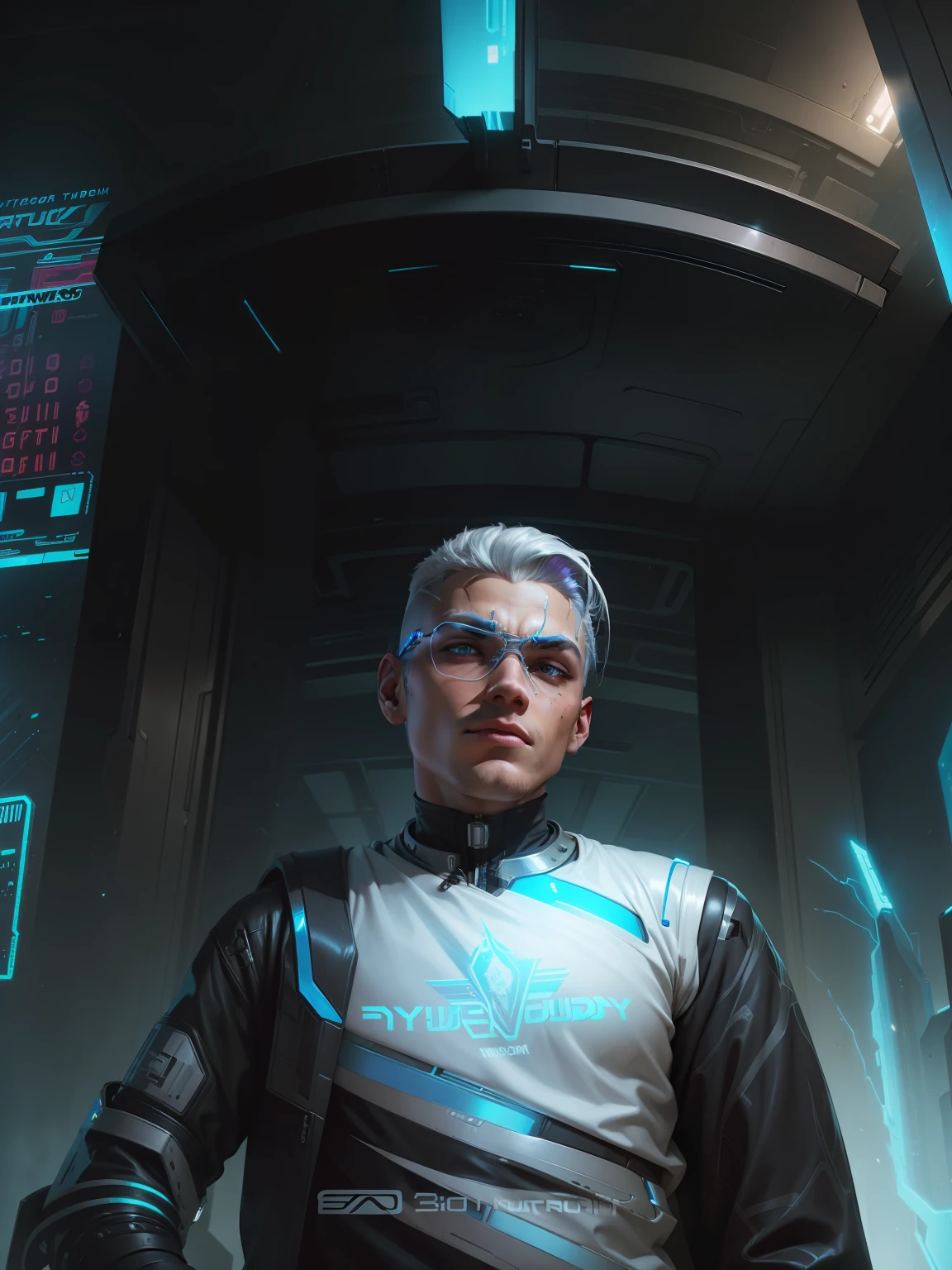 a close up of a person with a futuristic hair and a futuristic suit, a cyberpunk cyborg, a teenpunk cyborg, cyberpunk character, epic sci - fi character art, epic sci-fi character art, front page of art station, cyborg - handsome boy with silver hair, epic fantasy cyberpunk, trending in art station, alexey egorov, cryptopunk