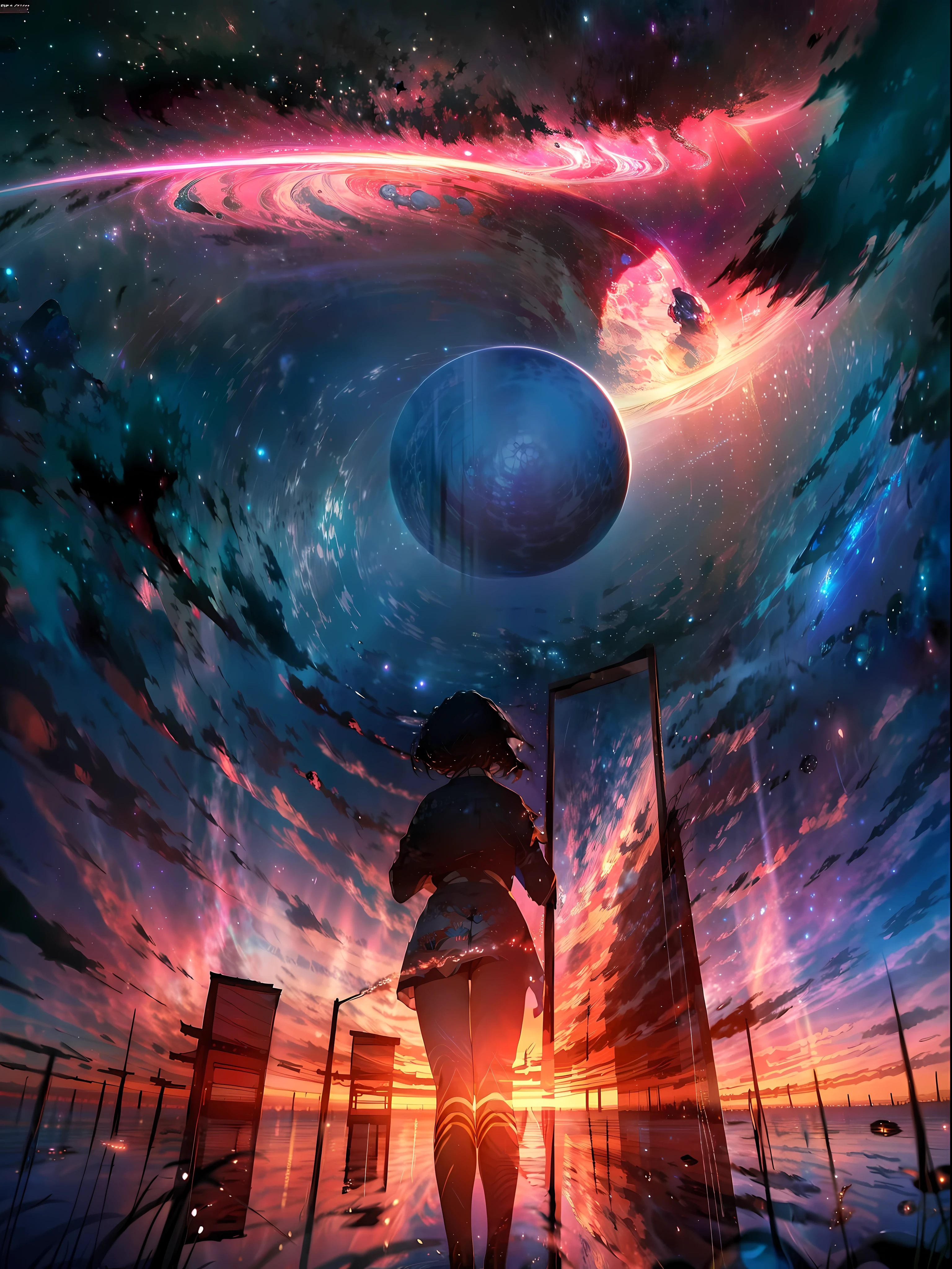anime - style scene of a beautiful sky with a star and a planet, cosmic skies. by makoto shinkai, anime art wallpaper 4k, anime art wallpaper 4 k, anime art wallpaper 8 k, anime wallpaper 4k, anime wallpaper 4 k, 4k anime wallpaper, anime sky, amazing wallpaper, anime background, heaven planet in background, anime background art
