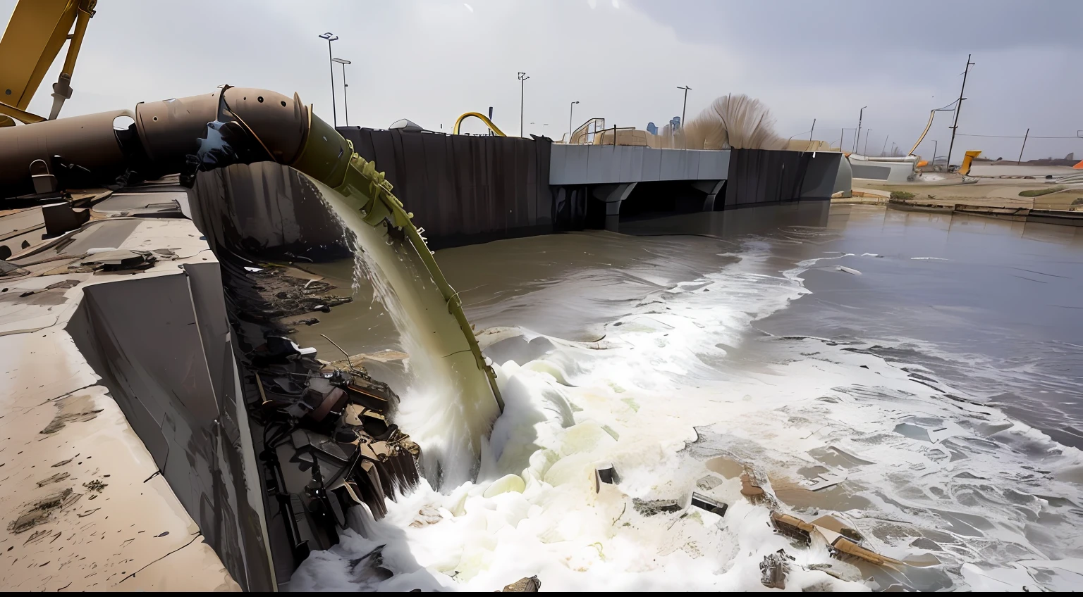 Arafeld Pipeline，Water flows from the river, Water flowing through the sewers, sewage, Sewage falling from the grate, Dirty, water to waste, Bioremediation, the photo shows a large, photograph taken in 2 0 2 0, twisted waterway, dramatic scene, Storm drains, photograph credit: ap, draincore, Landfills