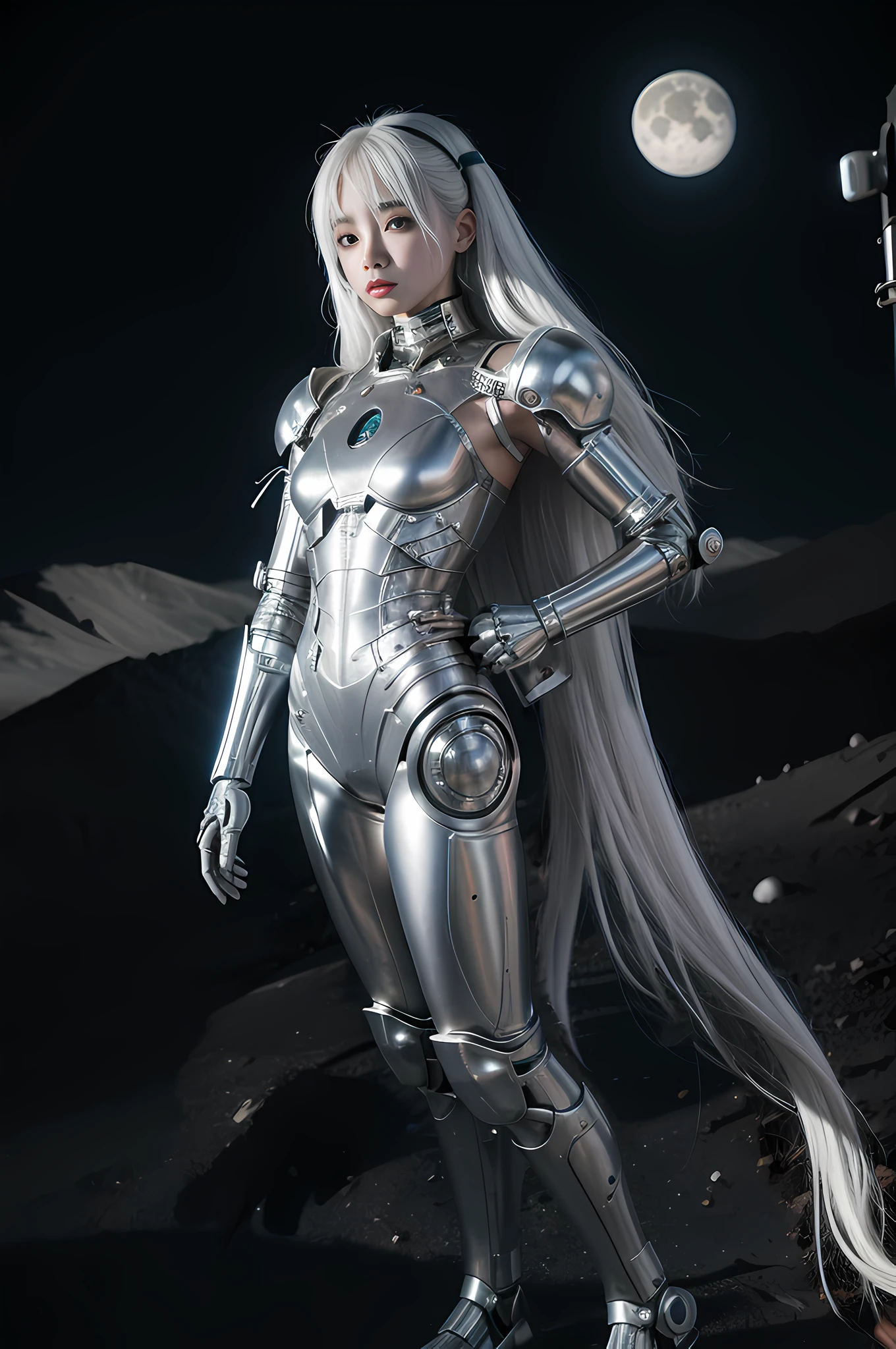 silver-white long hair
