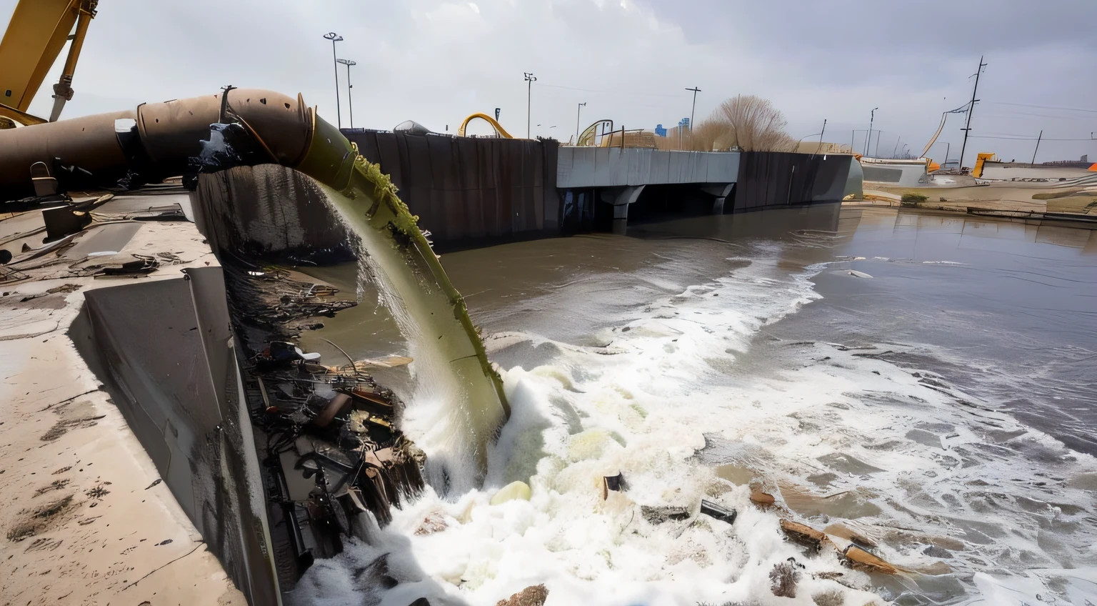 Arafeld Pipeline,Water flows from the river, Water flowing through the sewers, sewage, Sewage falling from the grate, Dirty, water to waste, Bioremediation, the photo shows a large, photograph taken in 2 0 2 0, twisted waterway, dramatic scene, Storm drains, photograph credit: ap, draincore, Landfills