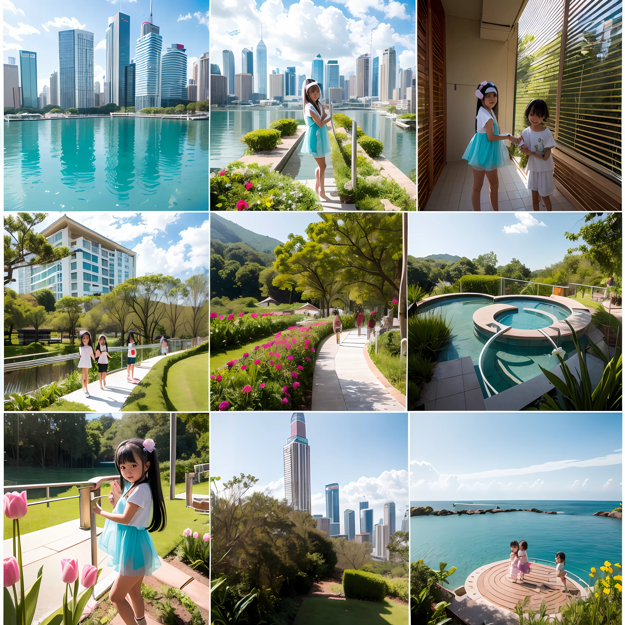 180-storey infinity pool,The tallest building in the city's forest,Sports Center,Bonsai around,Luo Han Song,coconut palms,coconut crab,tulips,Rose flower,Tease the alpacas to play,There were five s wearing openwork translucent stockings,Pouting and smiling,is shy,Pout,Pink, gold, White, Blue, Five colors, Two-tailed hair and cyan eyes,Anime little girl costume