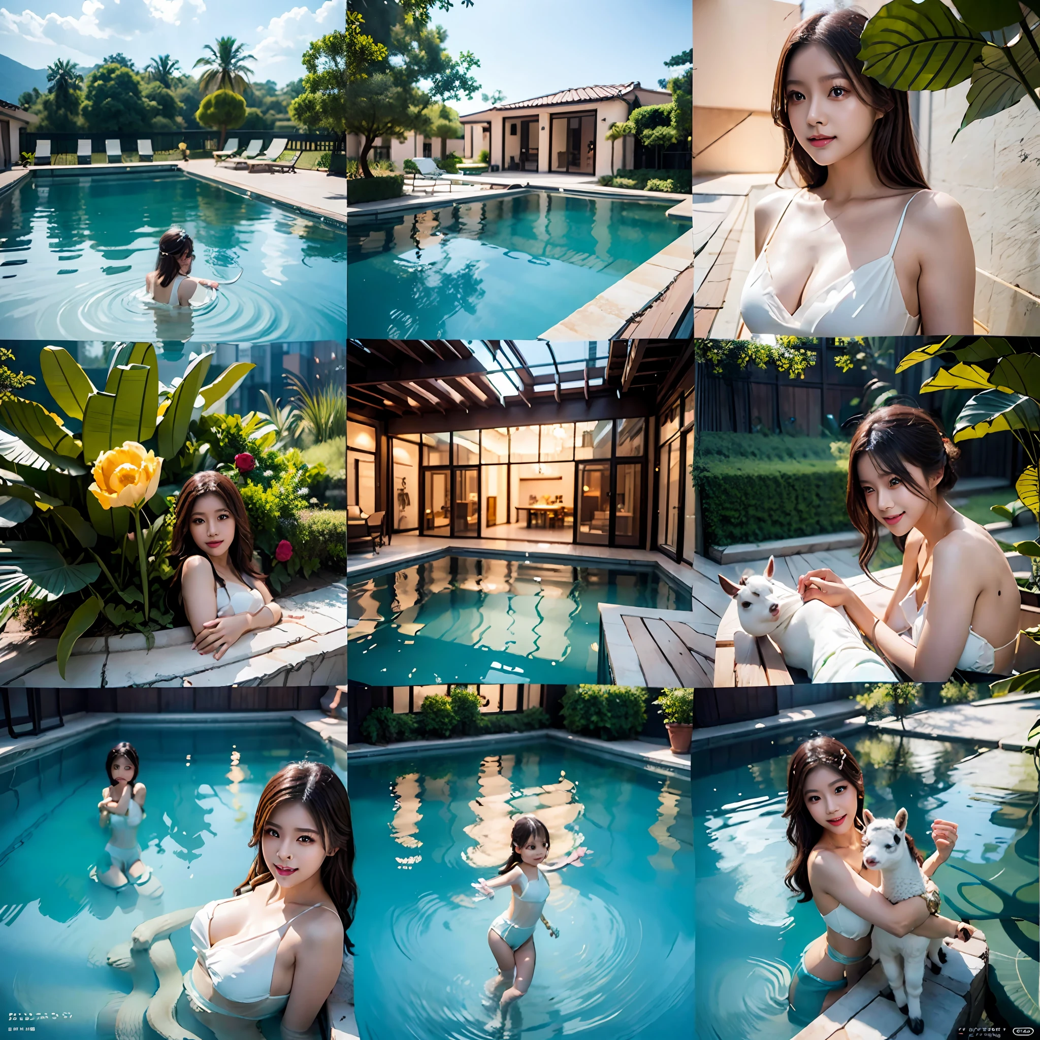 180-storey infinity pool,The tallest building in the city's forest,Sports Center,Bonsai around,Luo Han Song,coconut palms,coconut crab,tulips,Rose flower,Tease the alpacas to play,There were five s wearing openwork translucent stockings,Pouting and smiling,is shy,Pout,Pink, gold, White, Blue, Five colors, Two-tailed hair and cyan eyes,Anime little girl costume