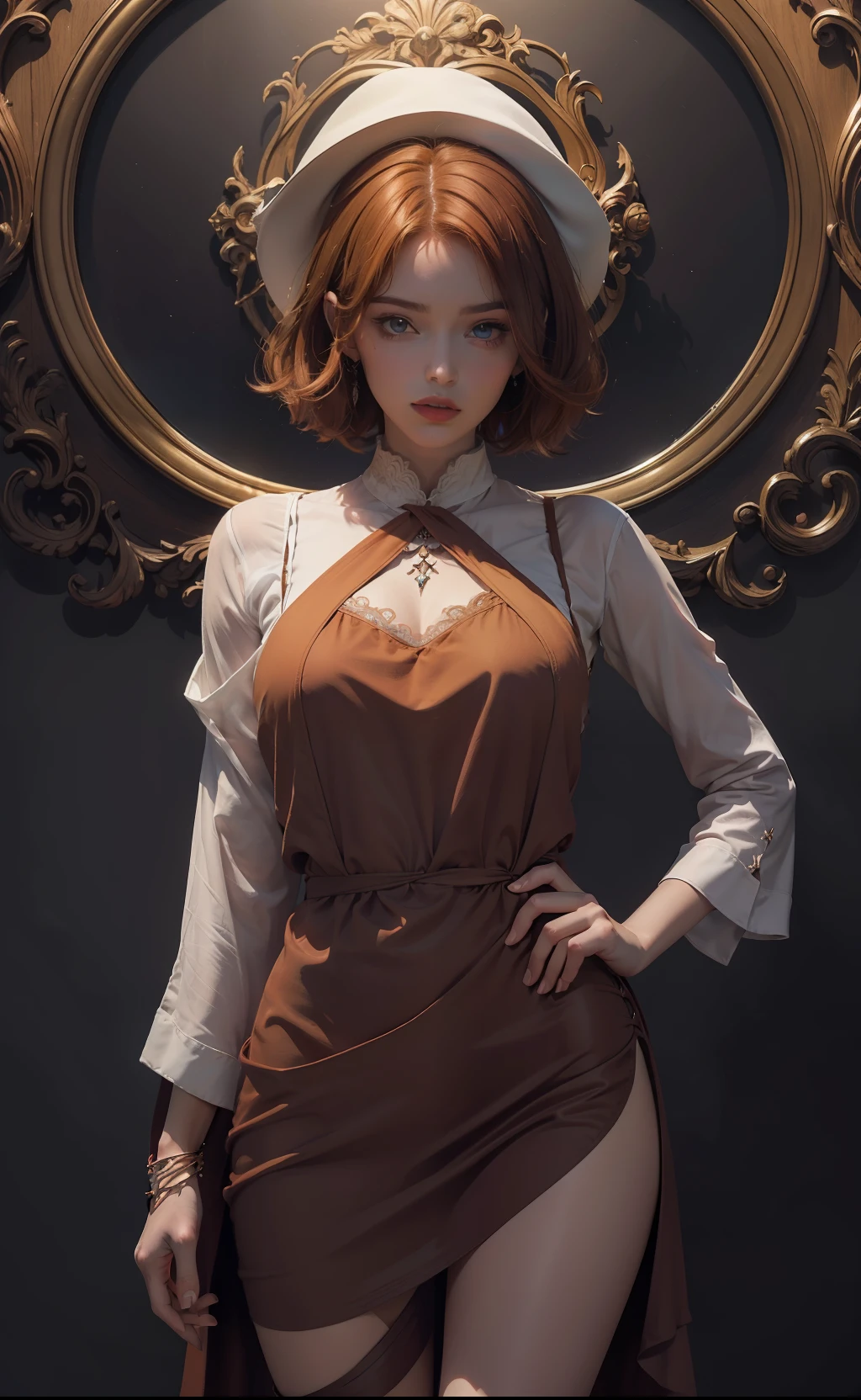 concept art, angle supérieur d’un Will-o'-the-wisp, wearing Pinafore dark orange Funny Somali Emerald, caramel hair styled as short hair, caftan Wear full cravate violet fluorescent, équirectangulaire 360, Highres, [(dessin de Willi Baumeister:1.1), (dessin de John T. Biggers:1.2)::17], art officiel, Unity 8k wallpaper, Ultra detailded, aesthetics, master piece, beste-Qualit, photoreallistic