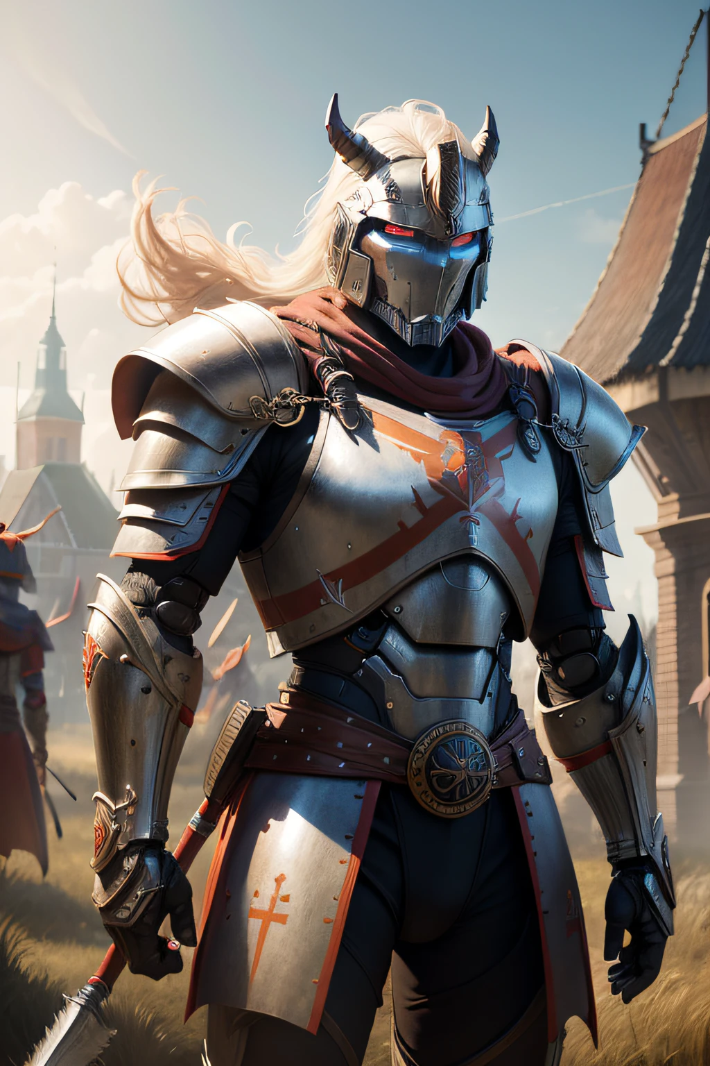 create a mythical and realistic looking warrior robot for the country The Netherlands with a typical dutch background
