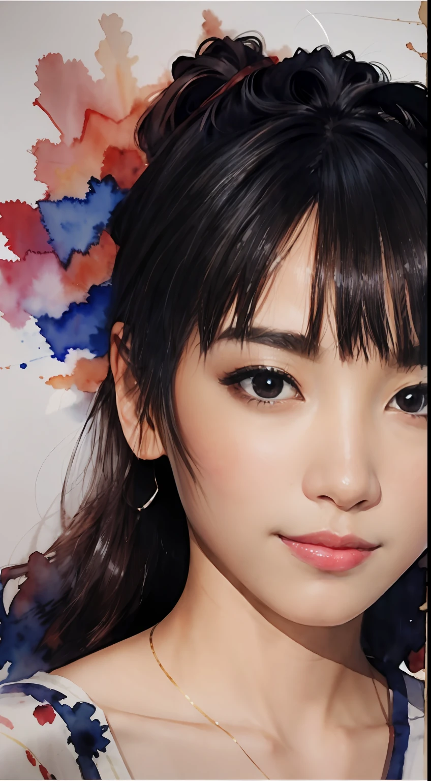 Twenty year old girl、Silhouette Touch、watercolor paiting、A detailed face、