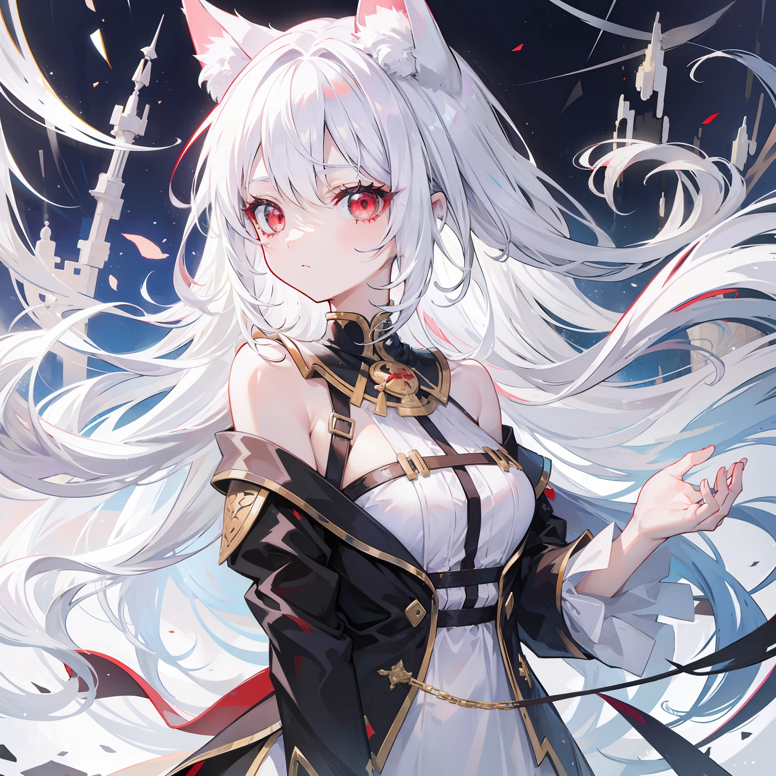 White hair and red eyes,Cat-eared girl