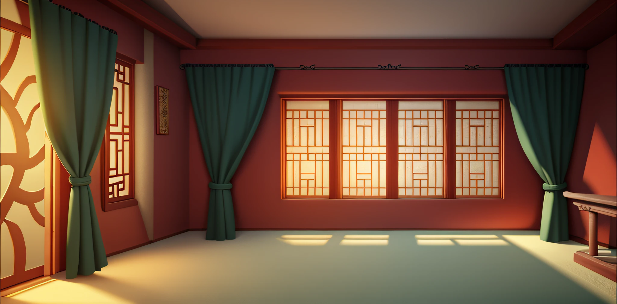 Ancient Chinese interior scene,There was a room with a window,