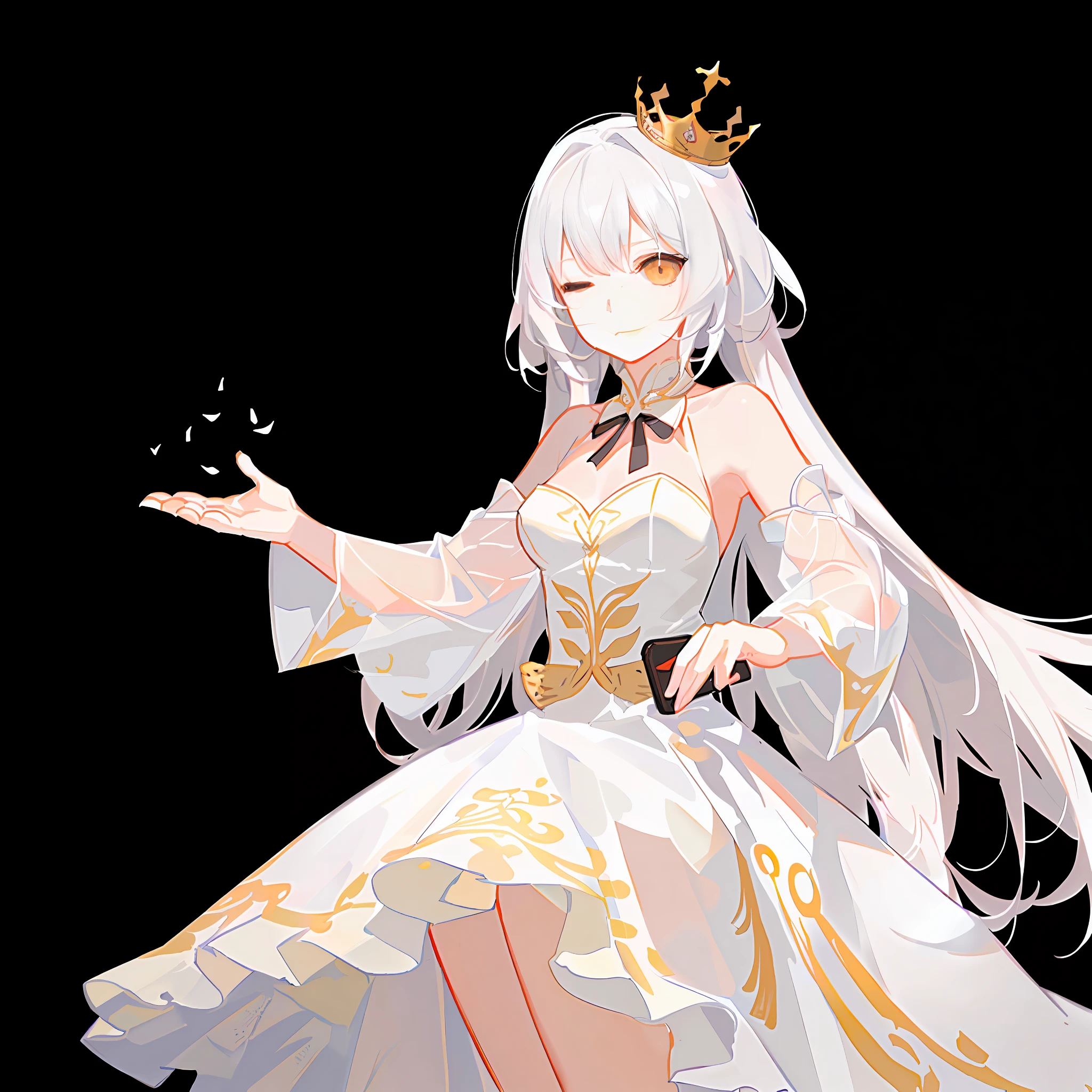 (Masterpiece:1.2), best quality, (illustration:1.2), (ultra-detailed), hyper details, (delicate detailed), (intricate details), (cinematic light, best quality Backlights), clear line, from below, soloist, perfect body, (1girl), white hair and yellow eyes, (emperor, black see-through clothes), (crown: 1.1), sitting on the throne, eyes slightly closed, head down, (shy: 1.2 ), (makeup), high contrast, (best illumination, an extremely create and beautiful), (cinematic light), colorful,