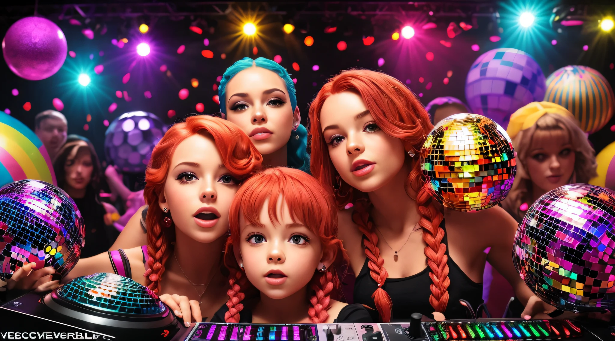 meNINAS KIDS RED-HAIRED BRAIDS, um close up de uma bola de discoteca com uma luz de Discoteca ao fundo, Disco, festa da discoteca, Celebrando, Denis Velleneuve, mais detalhes, clima de festa, Discoteca do Oculto, DJ, celebration, disco lighting, Disco de pictoplasma, 1 9 th, Disco Broadcast, Desclassificados, decadence, bola de discoteca, Collectible, Bolas de discoteca