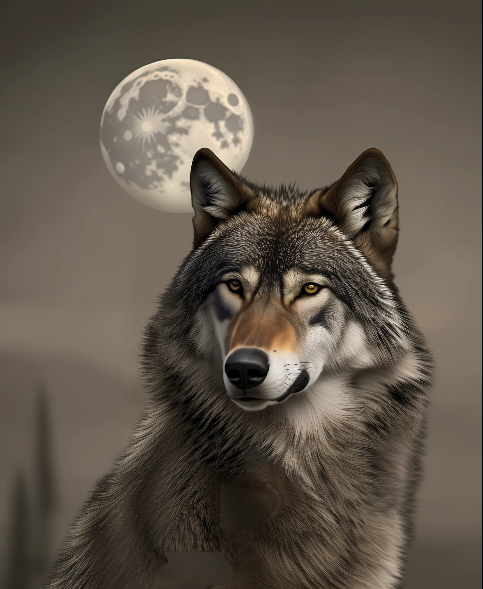 Close-up of a wolf with a full moon in the background, Portrait de loup fantastique, Grand Loup, loup, Loup solitaire, Portrait de loup, Dark gray wolf, demi-loup, Portrait of a wolf, The wolf howls at the moon, Alpha Wolf Head, Furry wolf, Loups, Dark Gray Wolf O'Donnell, Angieloup, Le, wolf head