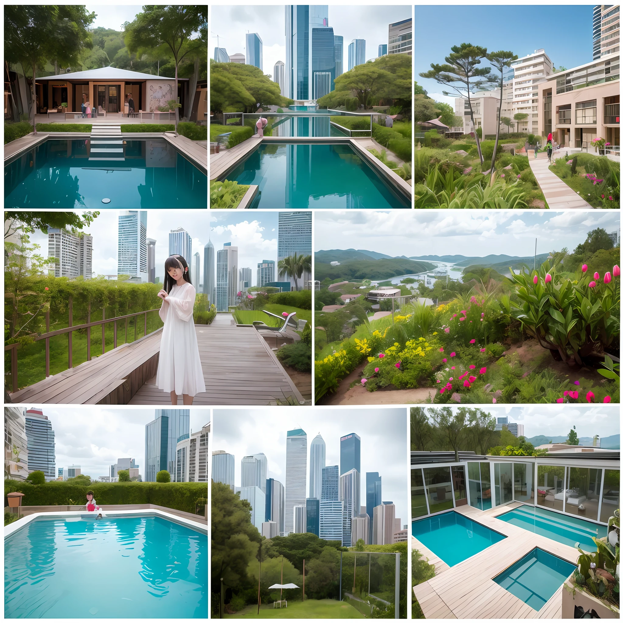 180-storey infinity pool,The tallest building in the city's forest,Sports Center,Bonsai around,Luo Han Song,coconut palms,coconut crab,tulips,Rose flower,Tease the alpacas to play,There were five little girls wearing openwork translucent stockings,Pouting and smiling,is shy,Pout,Pink, gold, White, Blue, Five colors, Two-tailed hair and cyan eyes,Anime little girl in servant costume