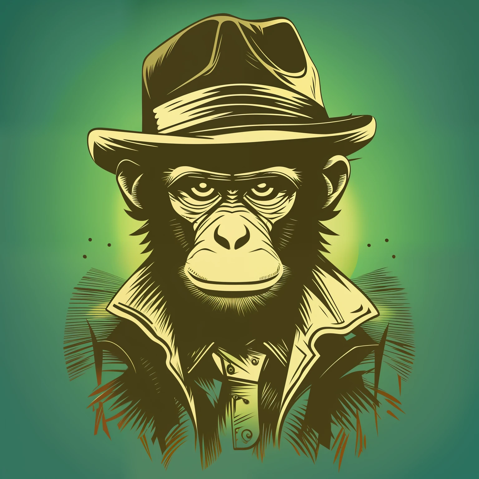 Vector art of monkey dressed in hat gangster style, imagem popular estilo de desenho animado retro, imagem estilo de estampa de camiseta