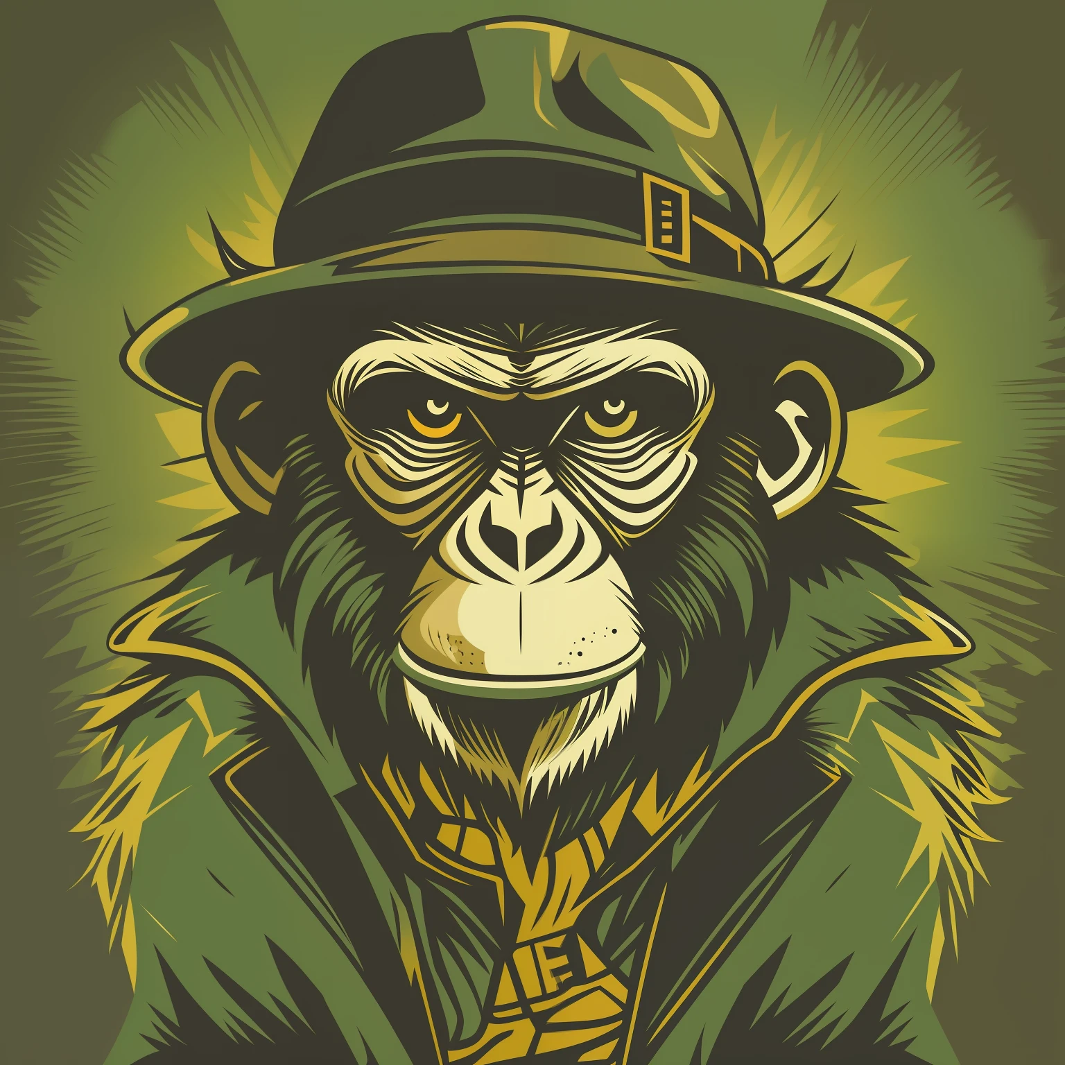 Vector art of monkey dressed in hat gangster style, imagem popular estilo de desenho animado retro, imagem estilo de estampa de camiseta