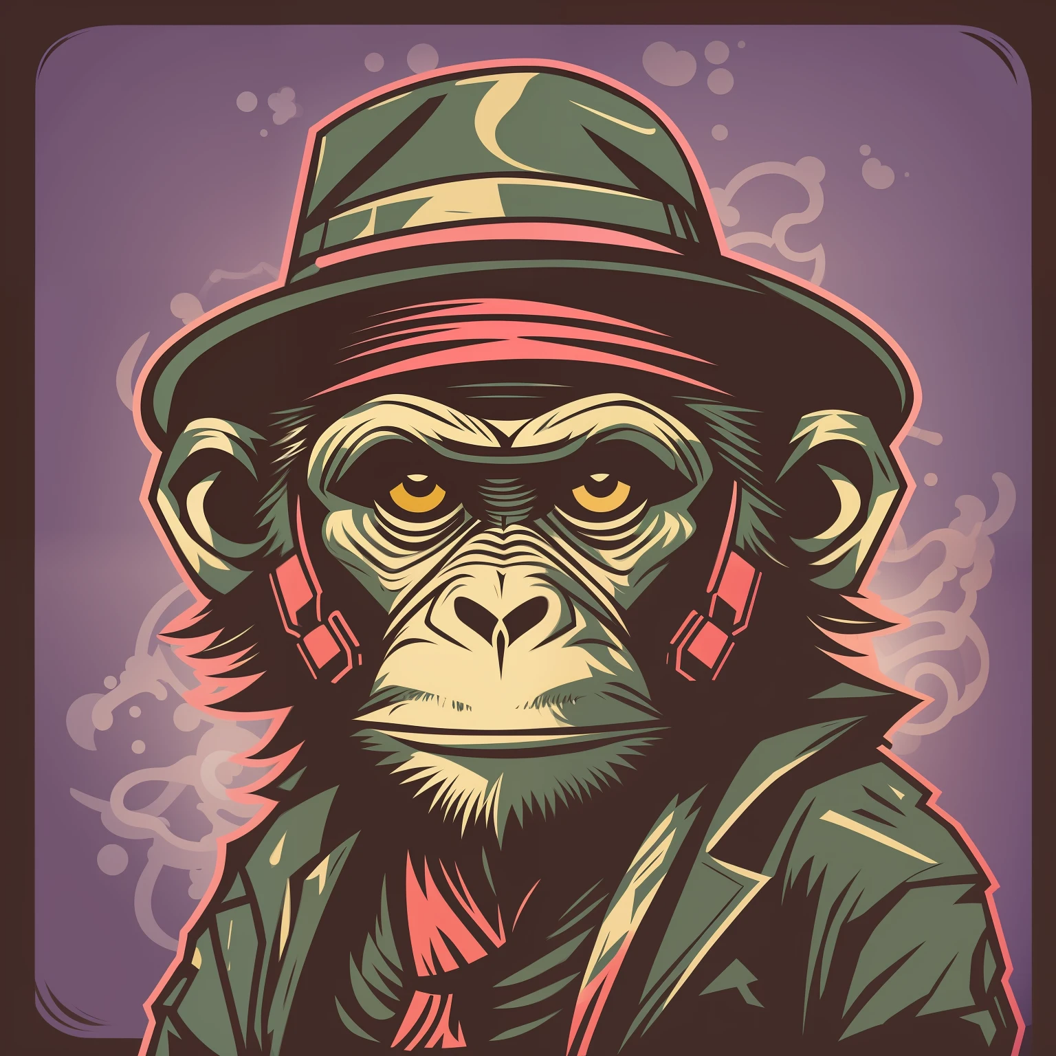 Vector art of monkey dressed in hat gangster style, imagem popular estilo de desenho animado retro, imagem estilo de estampa de camiseta