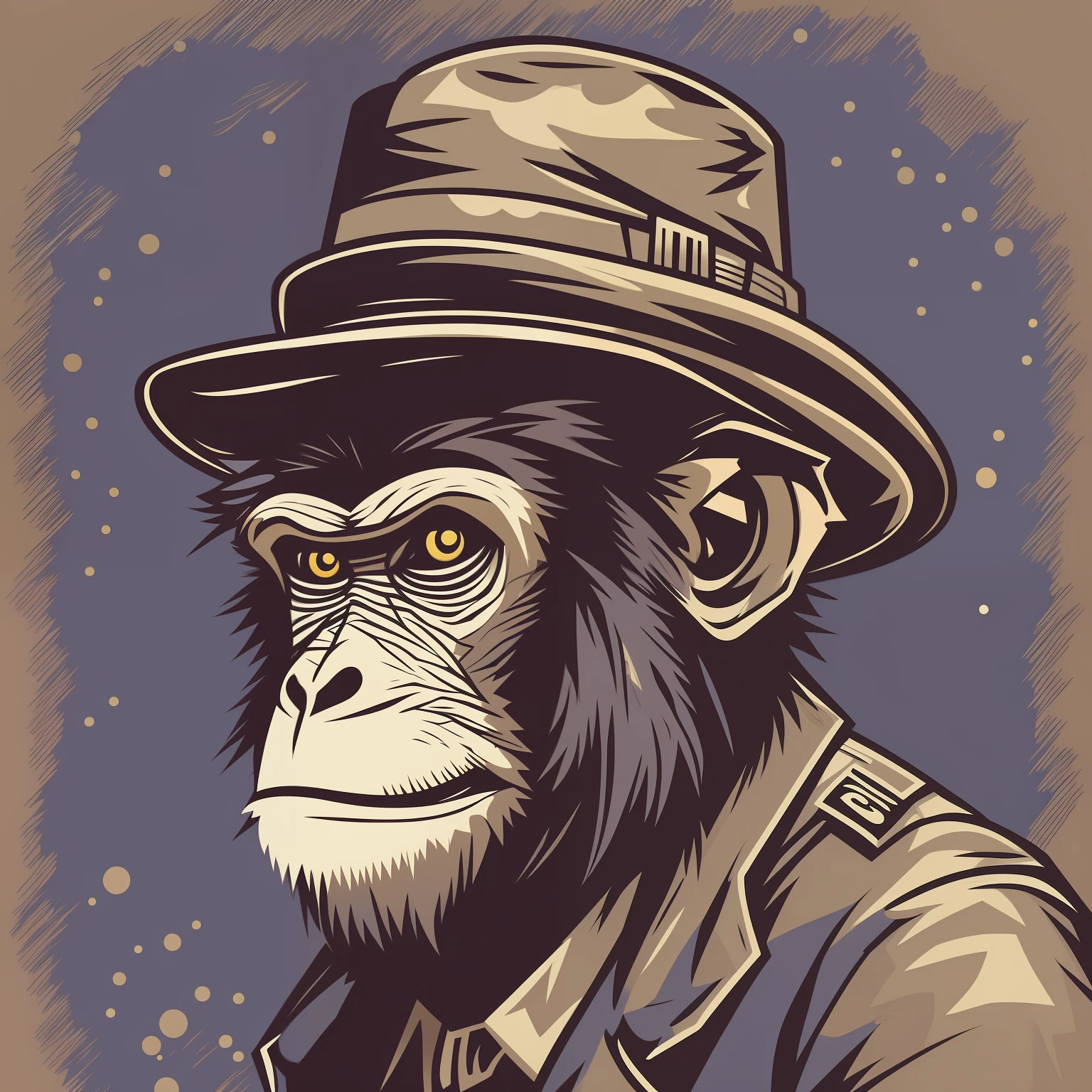 Vector art of monkey dressed in hat gangster style, imagem popular estilo de desenho animado retro, imagem estilo de estampa de camiseta