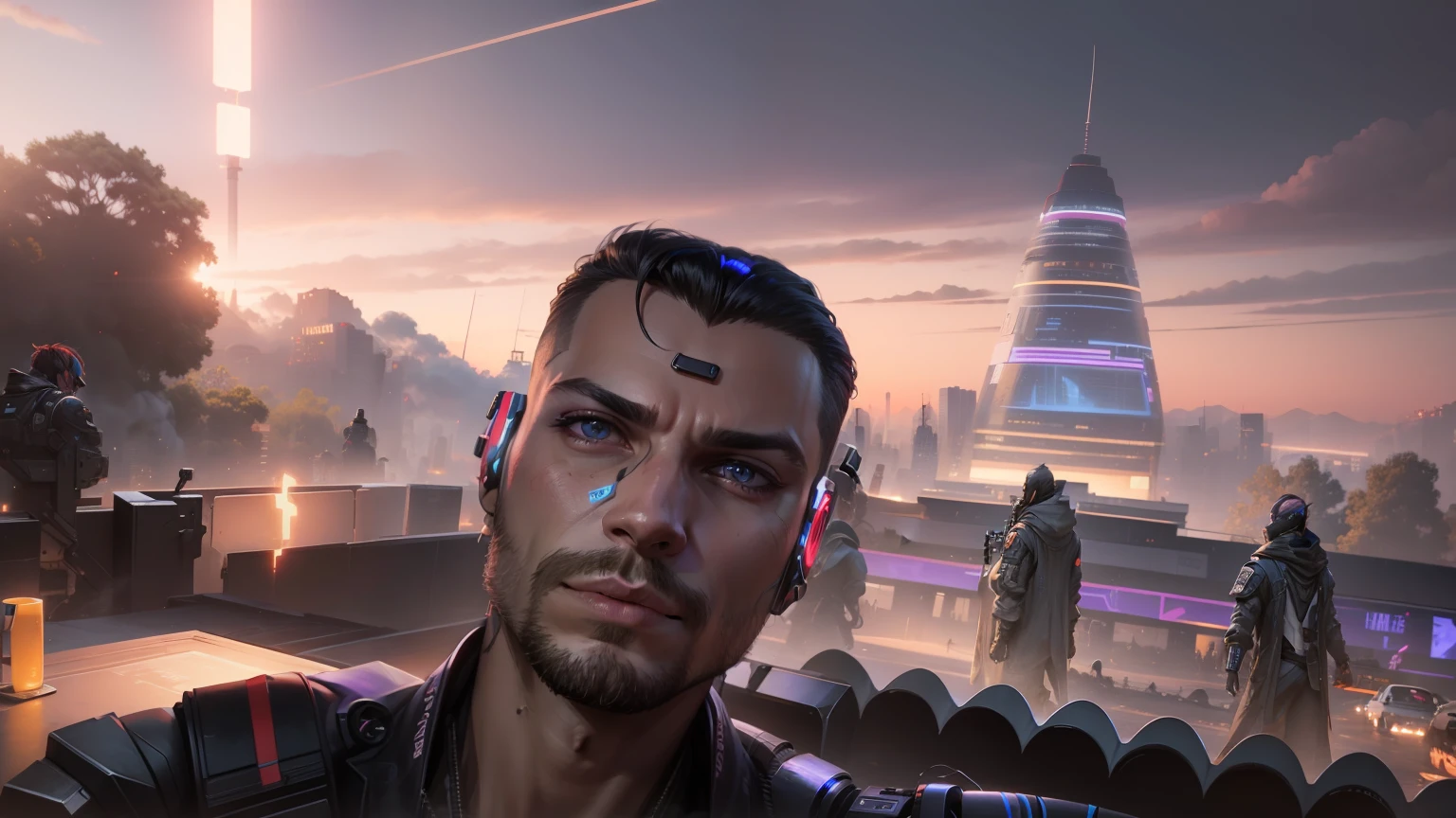 Change background cyberpunk handsome boy, realistic face, 8k, ultra realistic