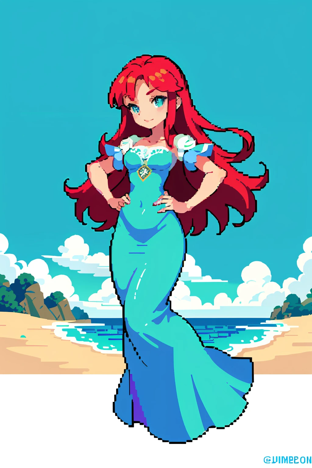 masterpiece, top quality, best quality), pixel,pixel art, 1 girl, disney princess, ariel, the little mermaid