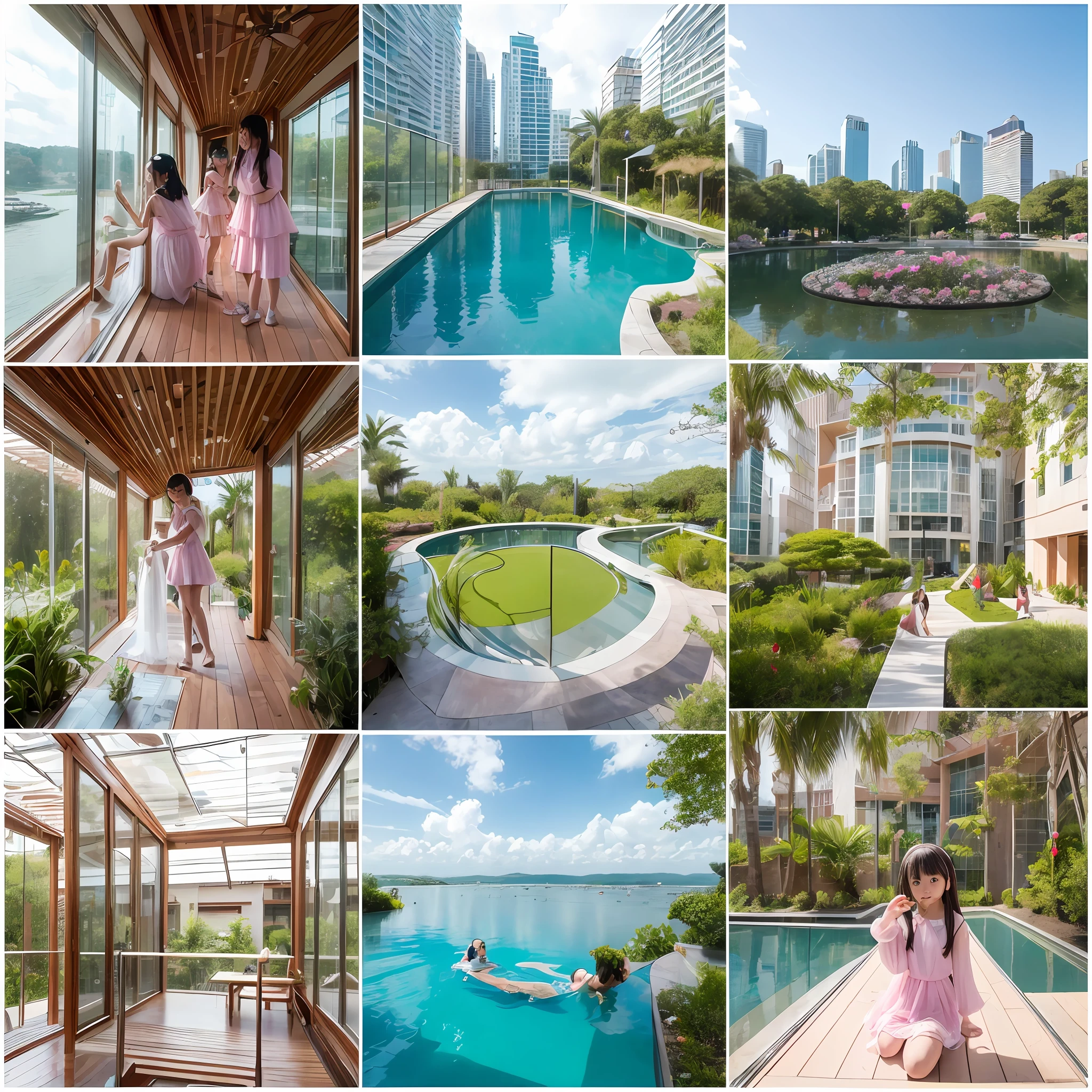 180-storey infinity pool,The tallest building in the city's forest,Sports Center,Bonsai around,Luo Han Song,coconut palms,coconut crab,tulips,Rose flower,Tease the alpacas to play,There were five s wearing openwork translucent stockings,Pouting and smiling,is shy,Pout,Pink, gold, White, Blue, Five colors, Two-tailed hair and cyan eyes,Anime little girl costume