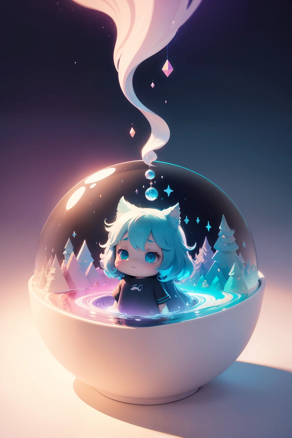 detailed illustration universe, magic, t-shirt design, dark magic, splash, ghotic, style of studio Ghibli, pastel tetradic colors, 3D vector art, cute, fantasy art, watercolor effect, digital painting, soft lighting, isometric style, retro aesthetic, 4k resolution, using cinema 4D, white background