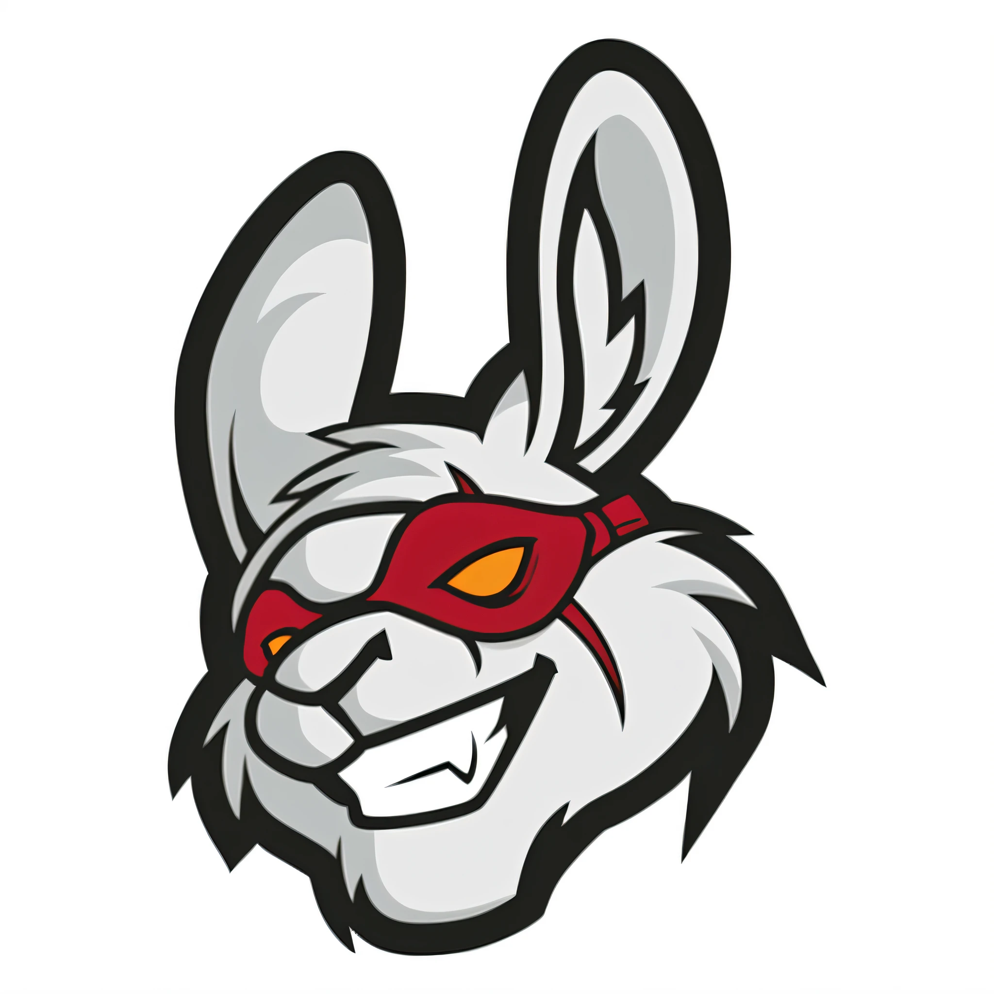 Close-up of rabbit in red mask, electrixbunny, rabbit face only, bunnypunk, mascot illustrations, rabbit warrior, evil bugs bunny