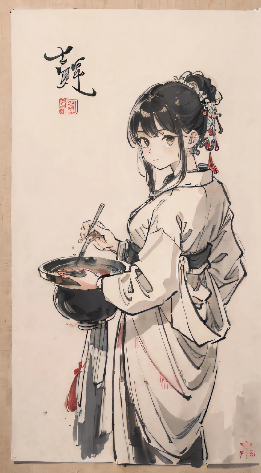 (masterpiece, best quality: 1.2), traditional Chinese ink painting, two children