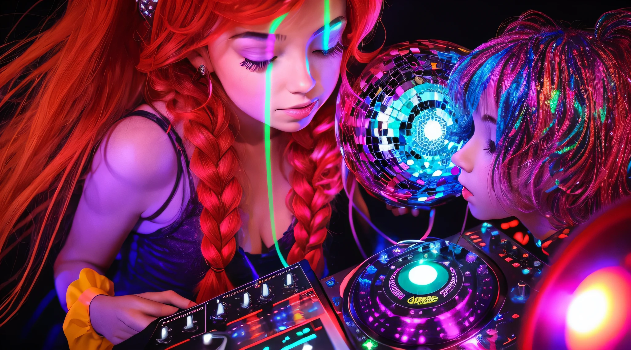 S KIDS RED-HAIRED BRAIDS, um close up de uma bola de discoteca com uma luz de Discoteca ao fundo, Disco, festa da discoteca, Celebrando, Denis Velleneuve, mais detalhes, clima de festa, Discoteca do Oculto, DJ, celebration, disco lighting, Disco de pictoplasma, 1 9 th, Disco Broadcast, Desclassificados, decadence, bola de discoteca, Collectible, Bolas de discoteca