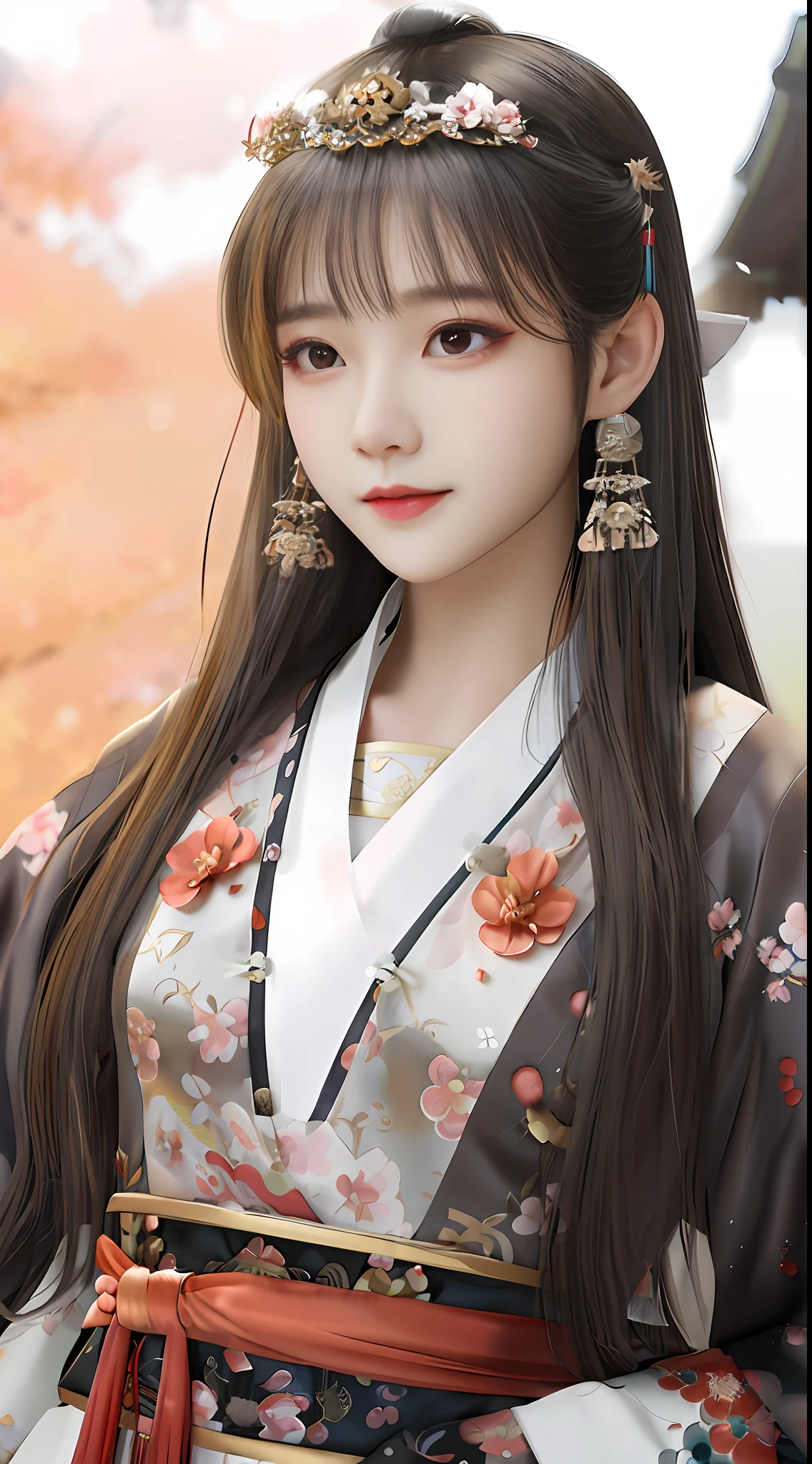 Alphad Asian woman in flower crown kimono dress, Palace , A girl in Hanfu, Guviz-style artwork, Wearing ancient Chinese clothes, Traditional beauty, Hanfu, Beautiful character painting, Guviz, Chinese girl, White Hanfu, author:Yu Zheding, Beautiful digital artwork, with acient chinese clothes