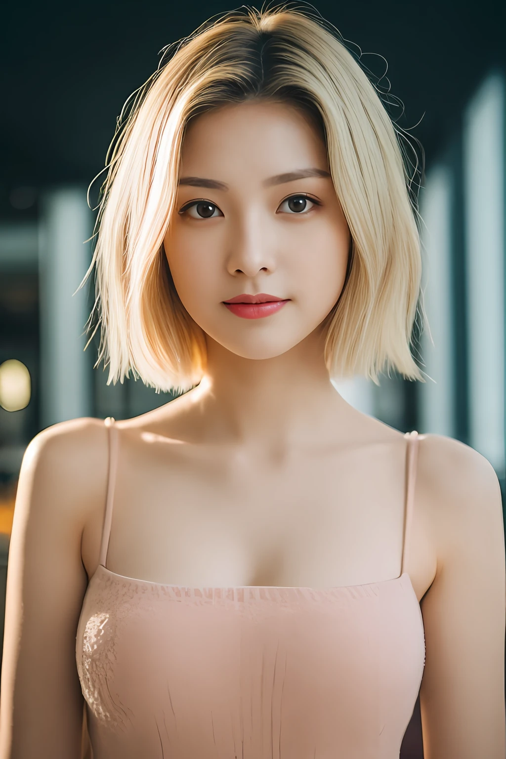Pictures of younggirl,Indoor in shopping malls, rim lighting, studio light, looking at the camera, DSLR, ultra quality, crisp focus, Sharp tags, dof, grain of film, Fujifilm XT3, Crystal clear, 8k UHD, Highly detailed glossy eyes, highly detailed skin, skin pores,pale skin,Short Hair Hair,Blonde Hair,Full body,